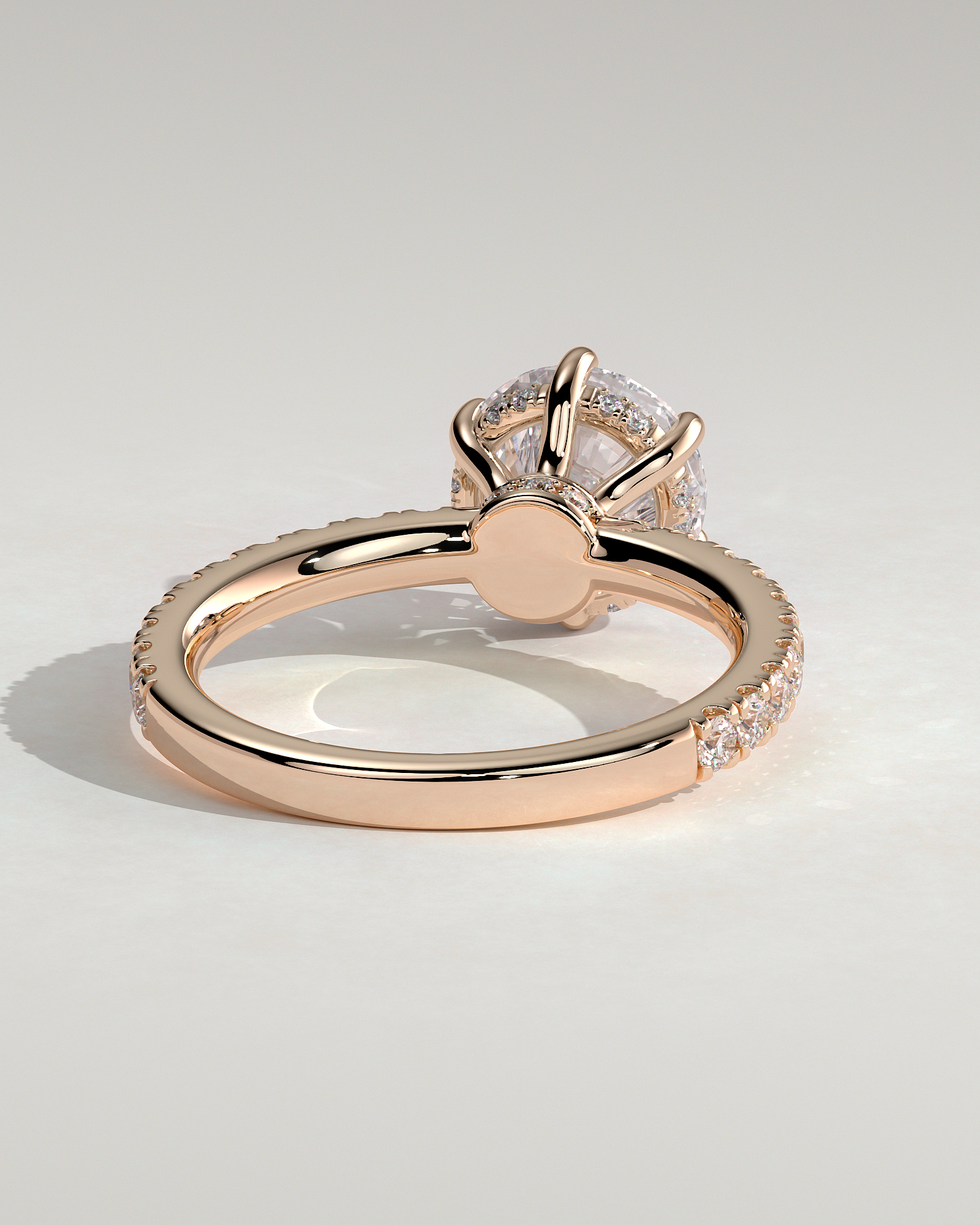 Siobhan - 6 Claw Round Solitaire with Hidden Halo and Collar - 18k Rose Gold