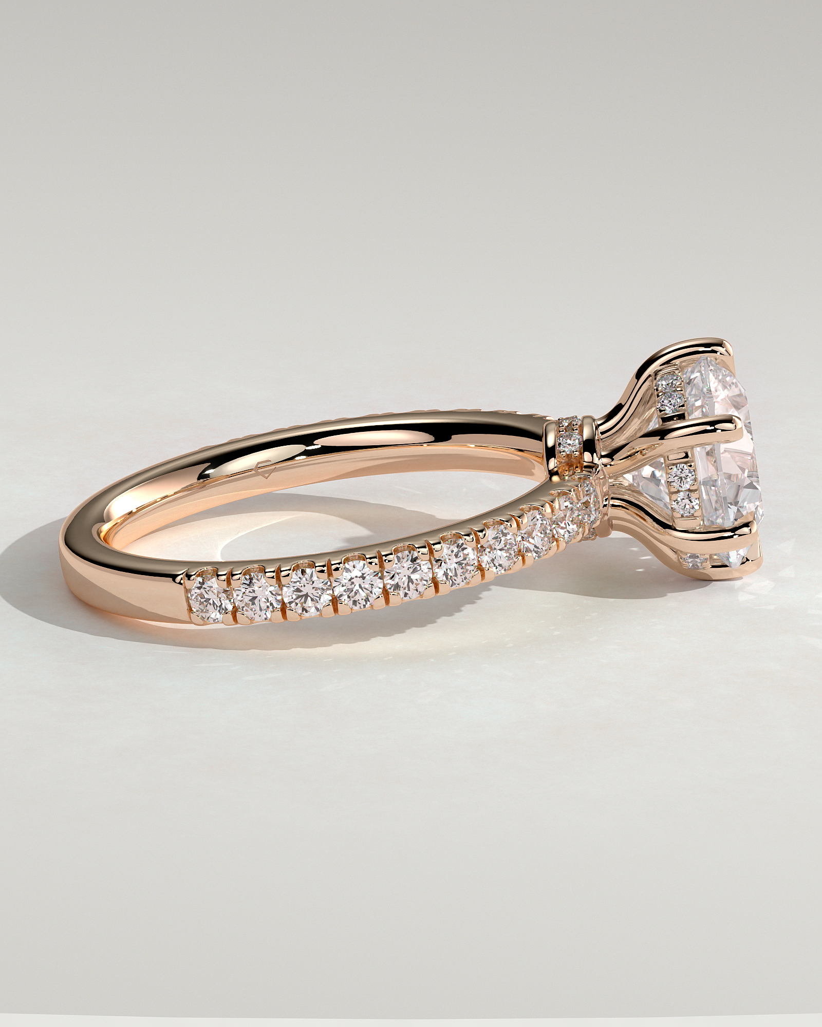 Siobhan - 6 Claw Round Solitaire with Hidden Halo and Collar - 18k Rose Gold