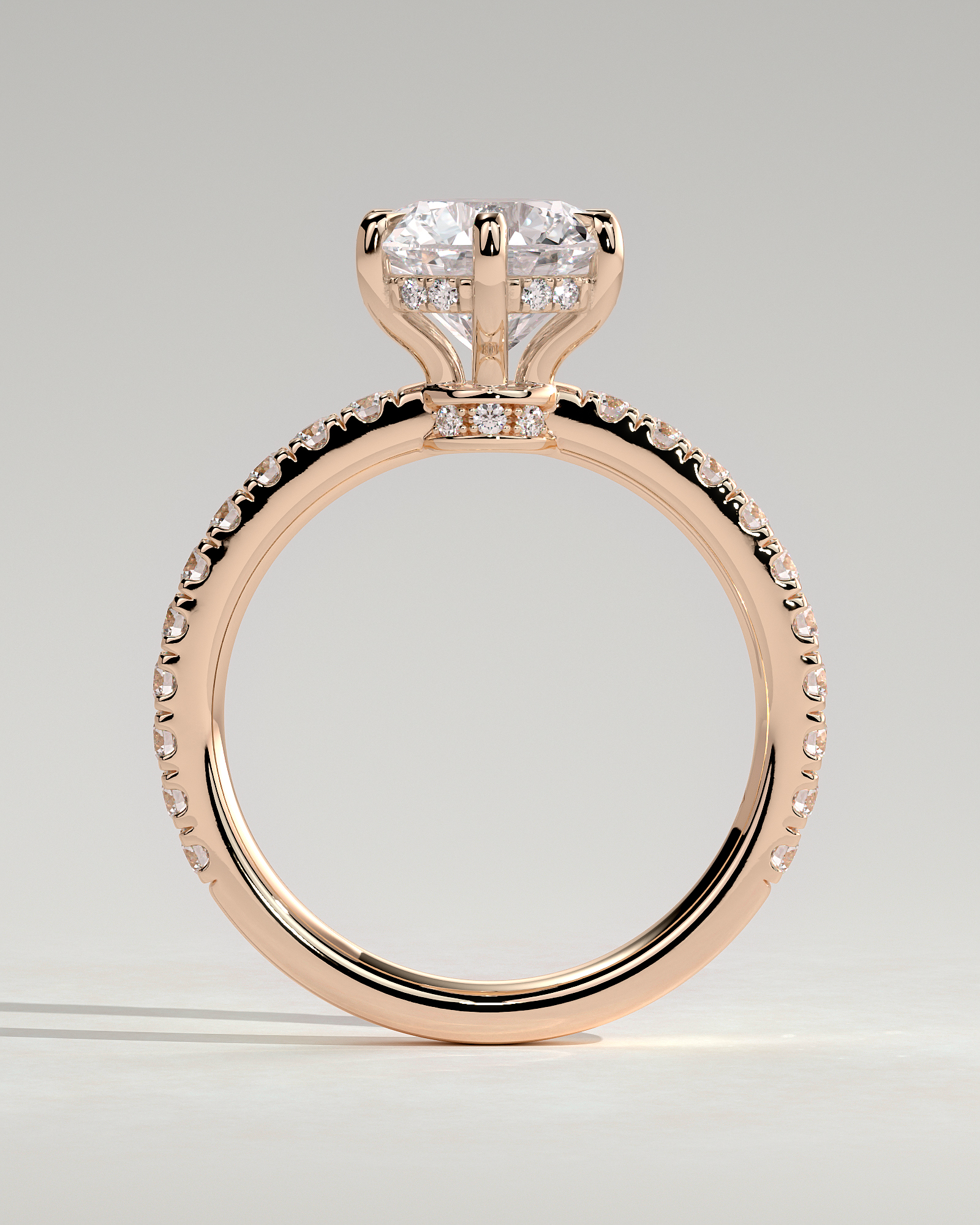 Siobhan - 6 Claw Round Solitaire with Hidden Halo and Collar - 18k Rose Gold