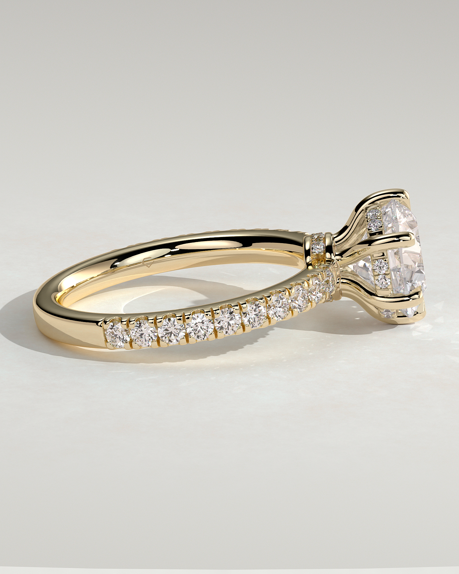Siobhan - 6 Claw Round Solitaire with Hidden Halo and Collar - 18k Yellow Gold
