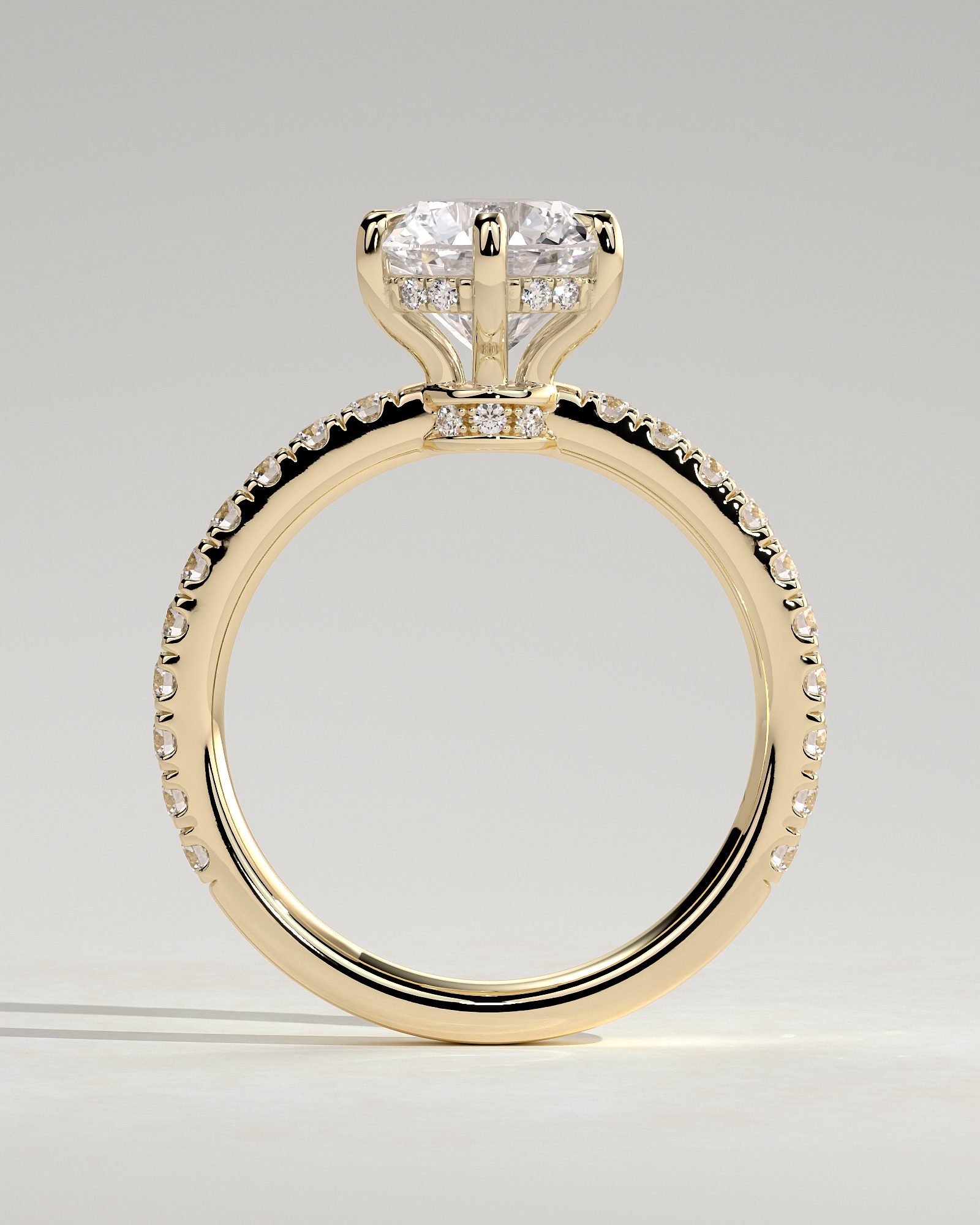 Siobhan - 6 Claw Round Solitaire with Hidden Halo and Collar - 18k Yellow Gold