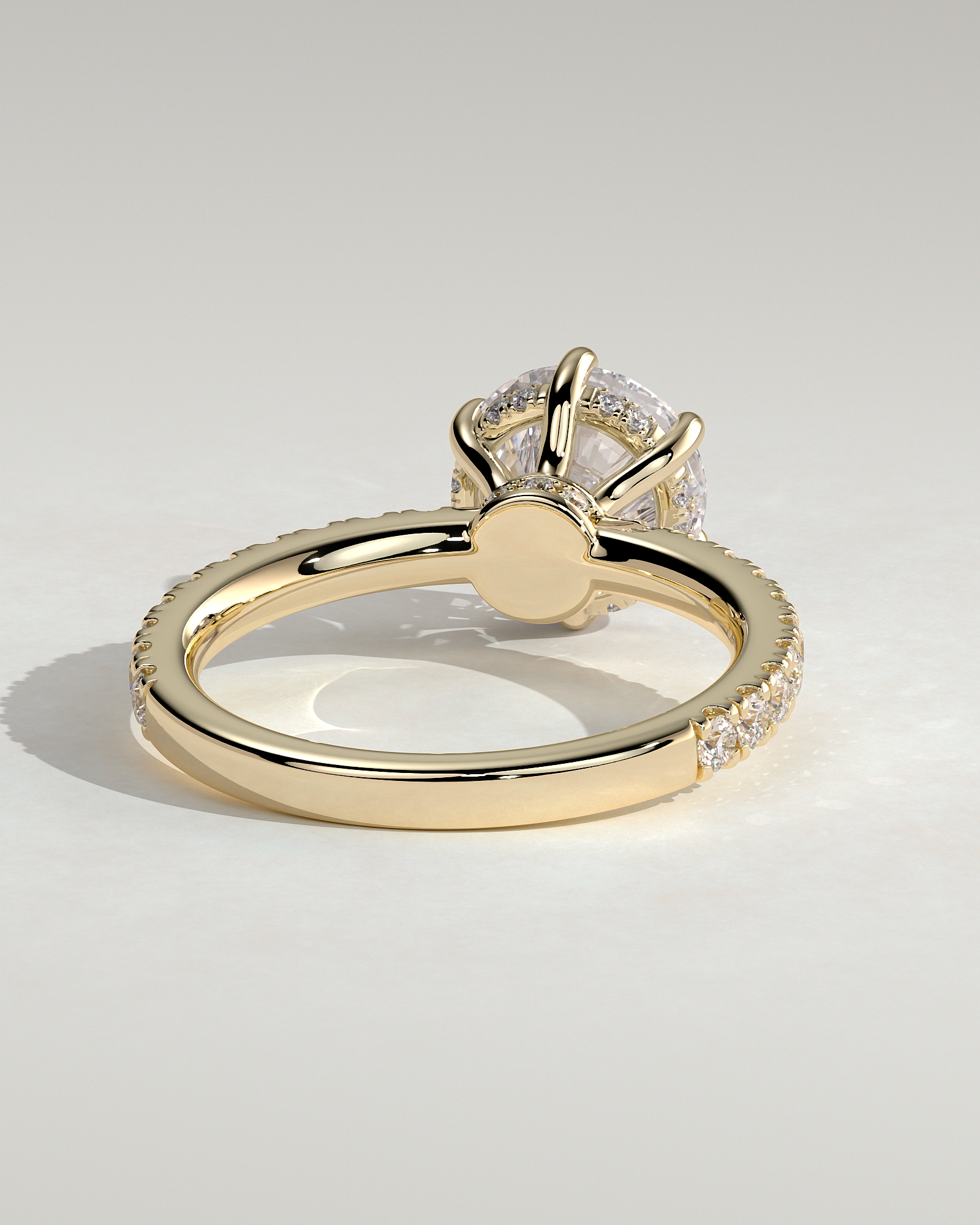 Siobhan - 6 Claw Round Solitaire with Hidden Halo and Collar - 18k Yellow Gold