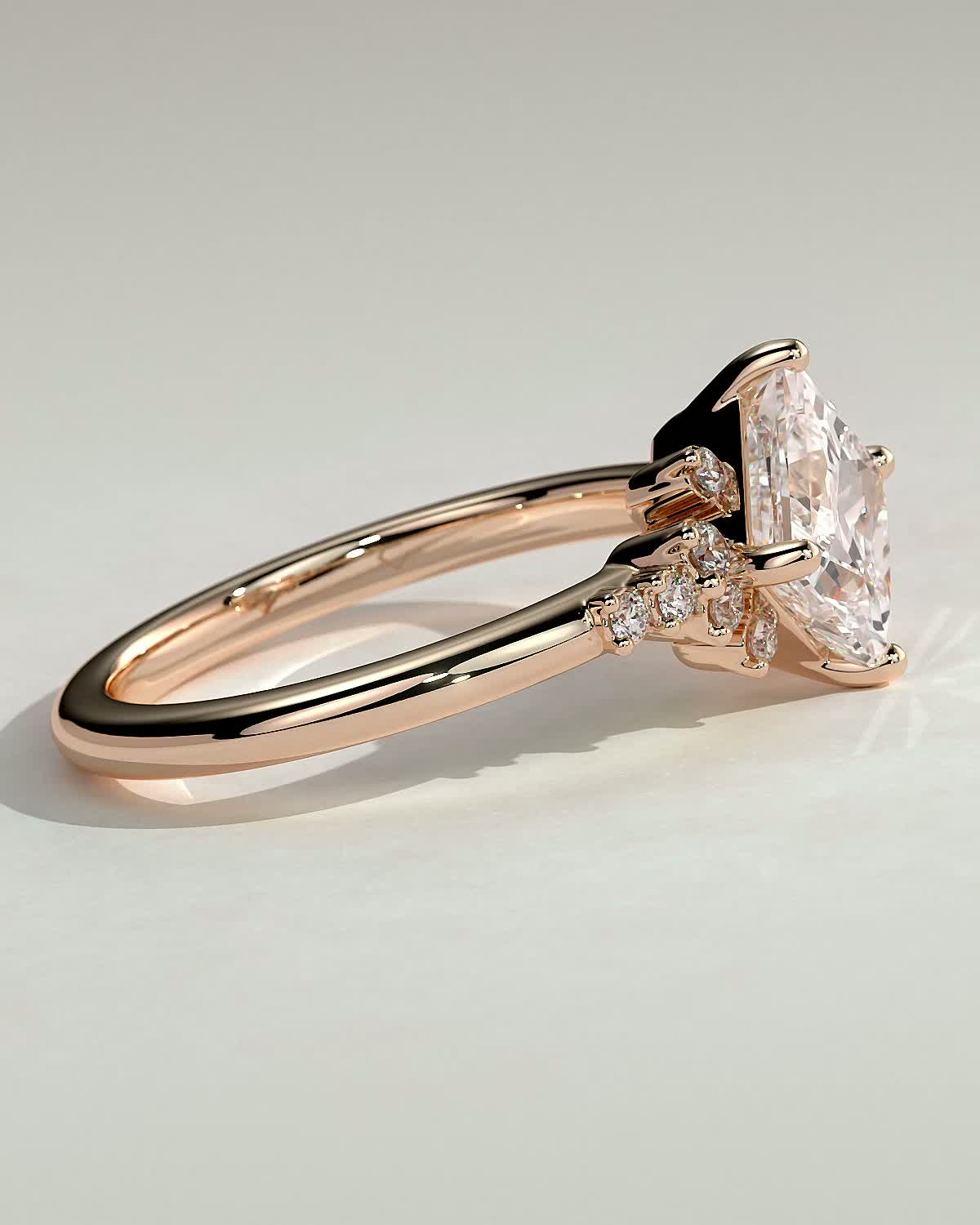 Sophia - Princess Solitaire with Accent Stones - 18k Rose Gold