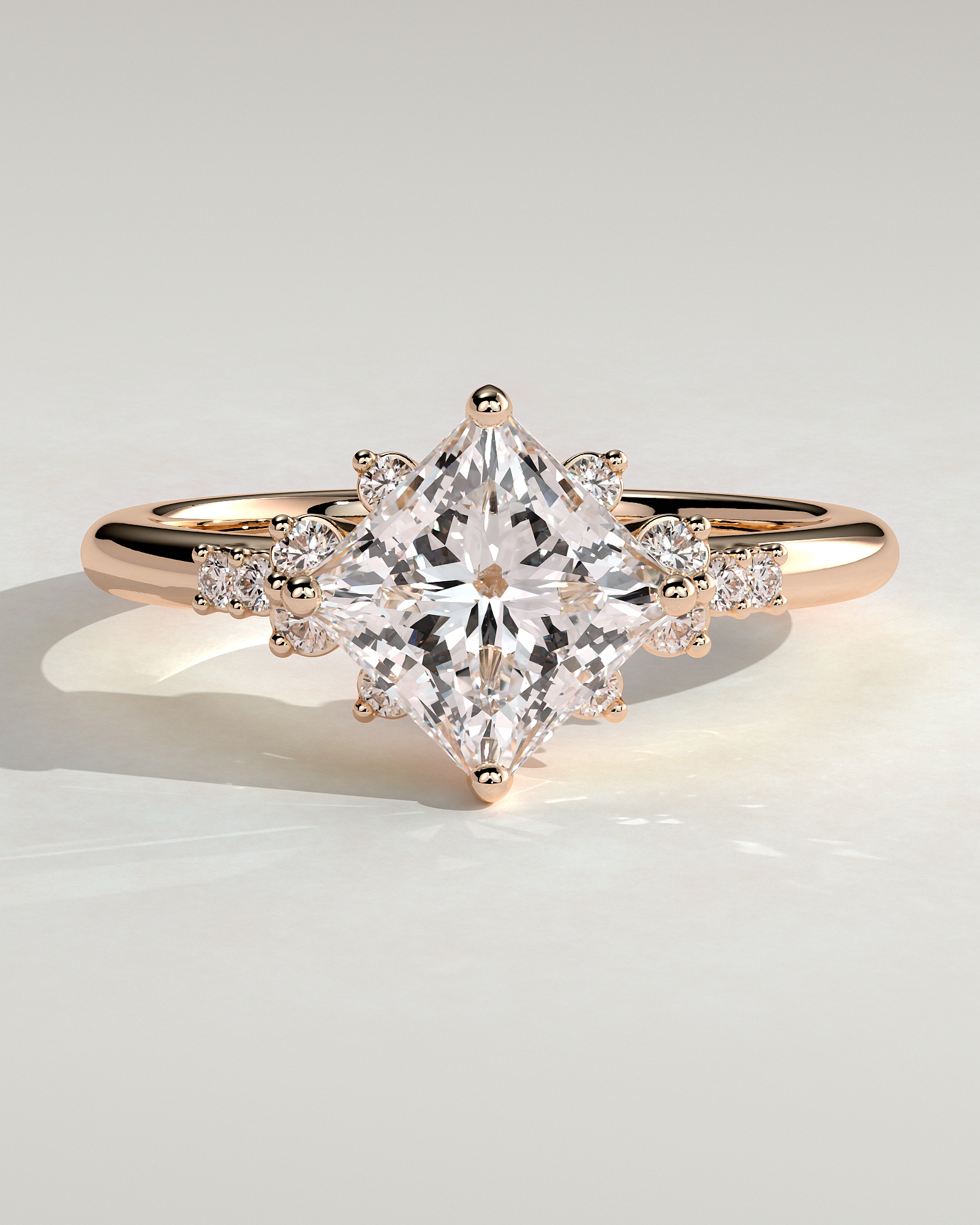 Sophia - Princess Solitaire with Accent Stones - 18k Rose Gold