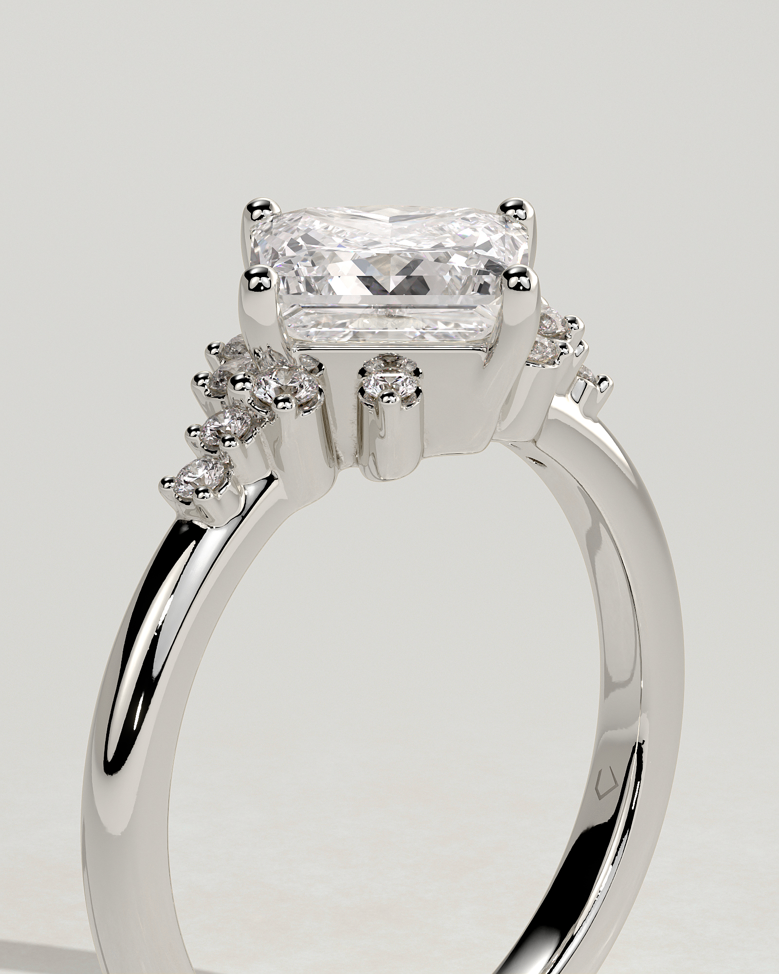 Sophia - Princess Solitaire with Accent Stones - 18k White Gold