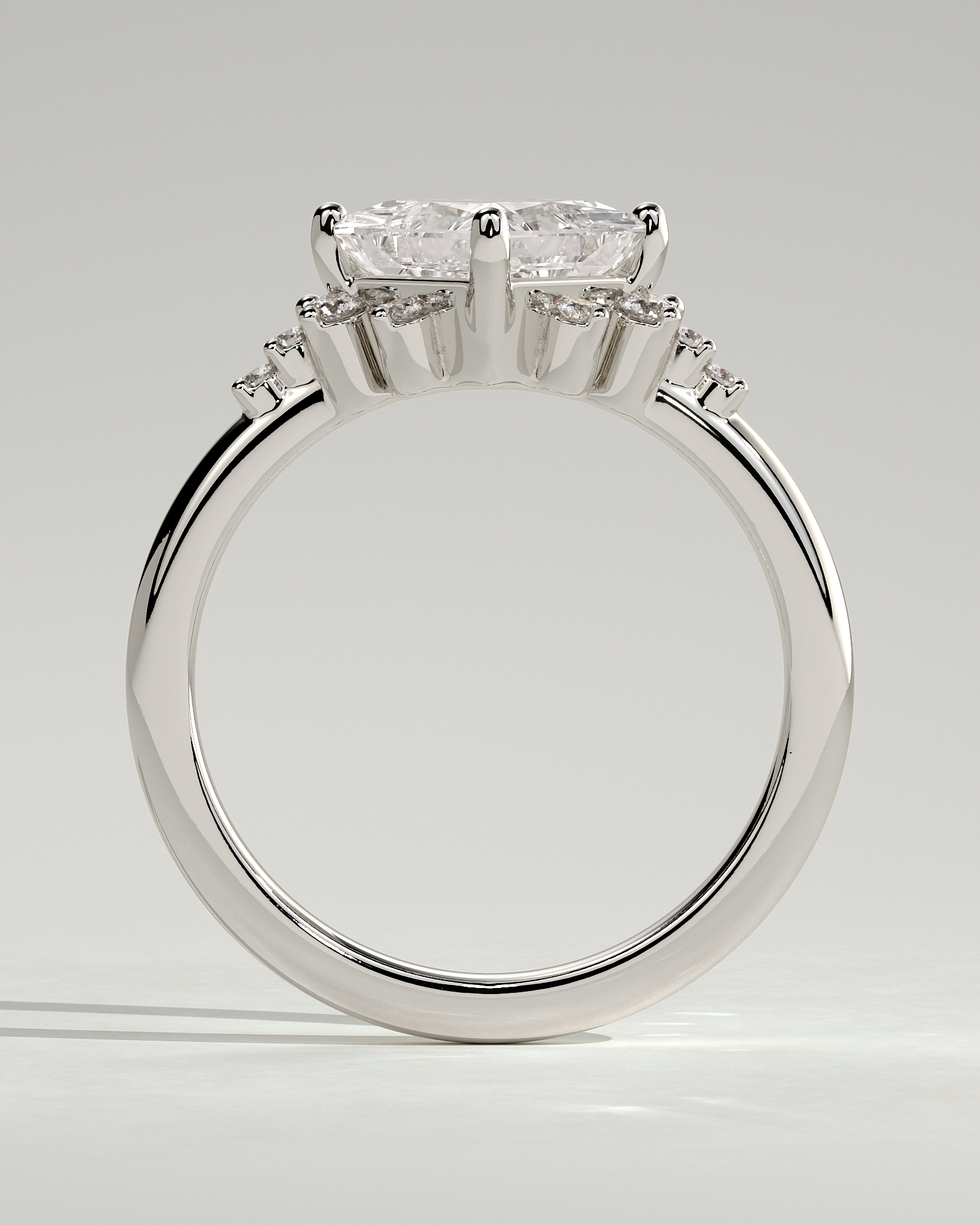 Sophia - Princess Solitaire with Accent Stones - 18k White Gold