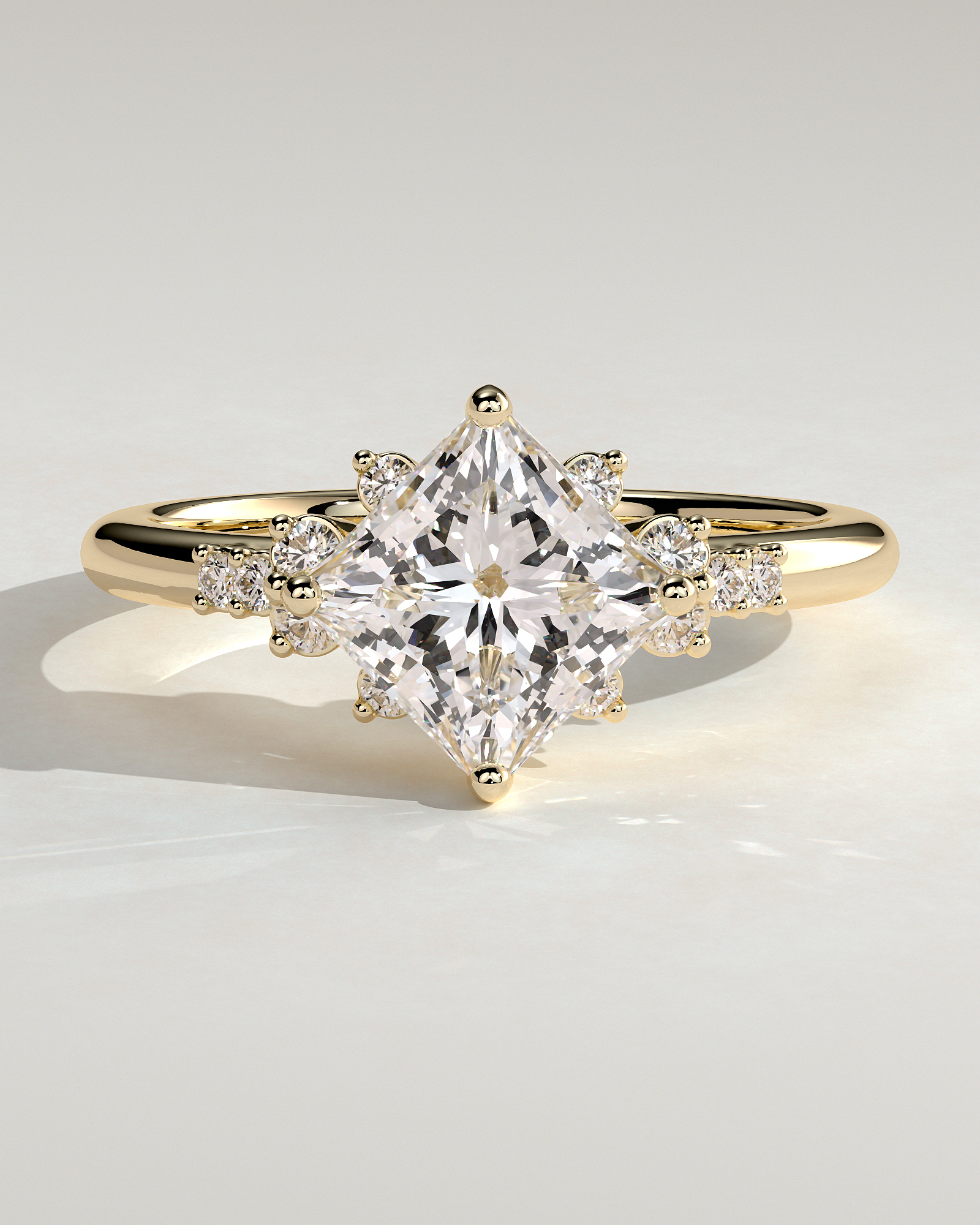Sophia - Princess Solitaire with Accent Stones - 18k Yellow Gold