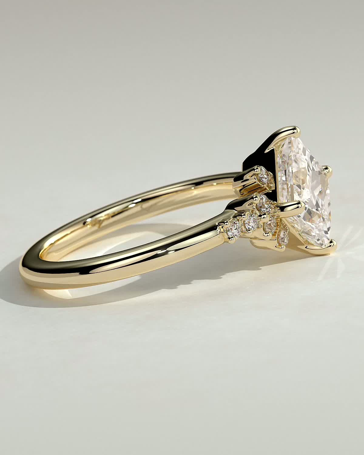 Sophia - Princess Solitaire with Accent Stones - 18k Yellow Gold