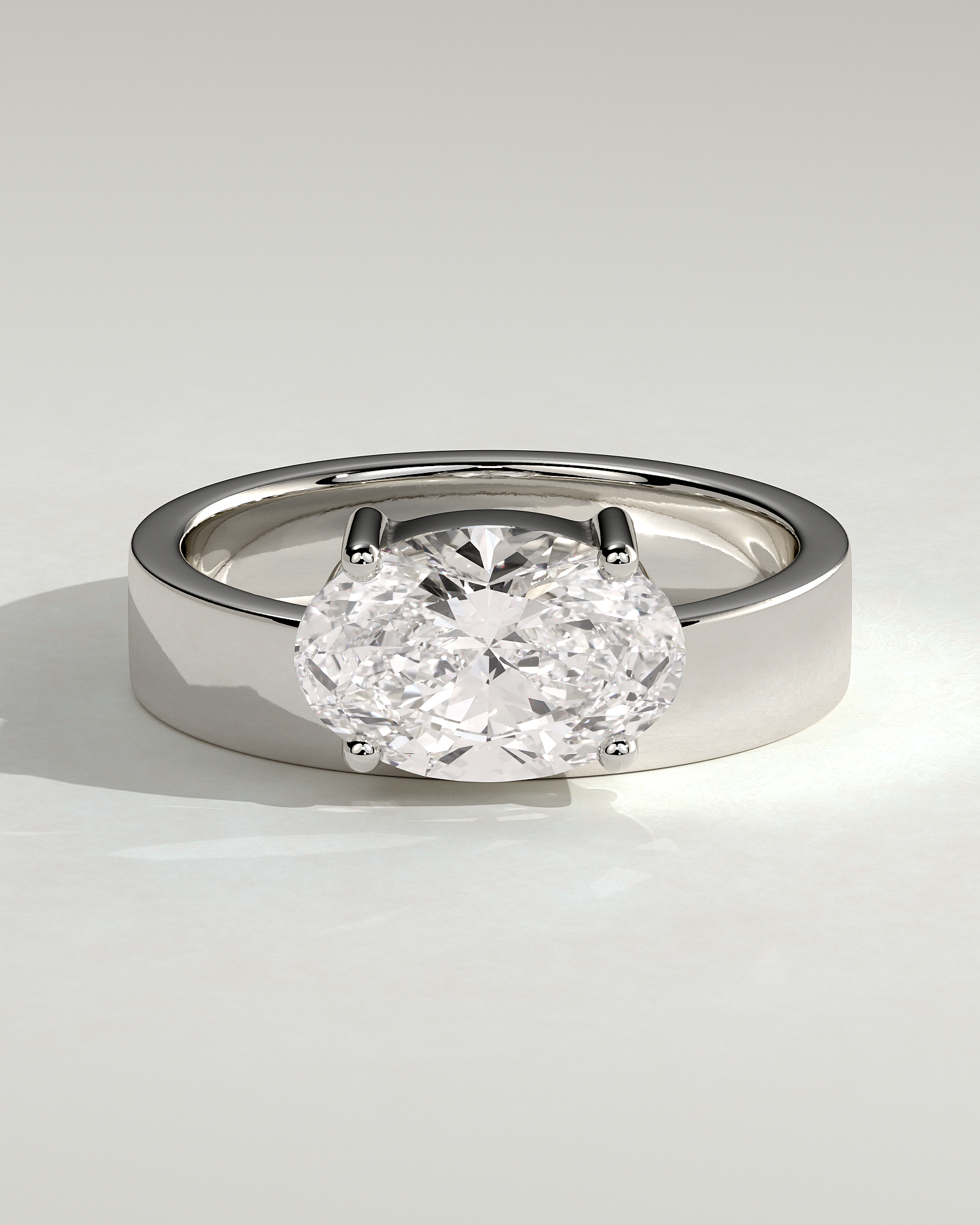 Soraya - East West Oval With Cigar Band - 18k White Gold