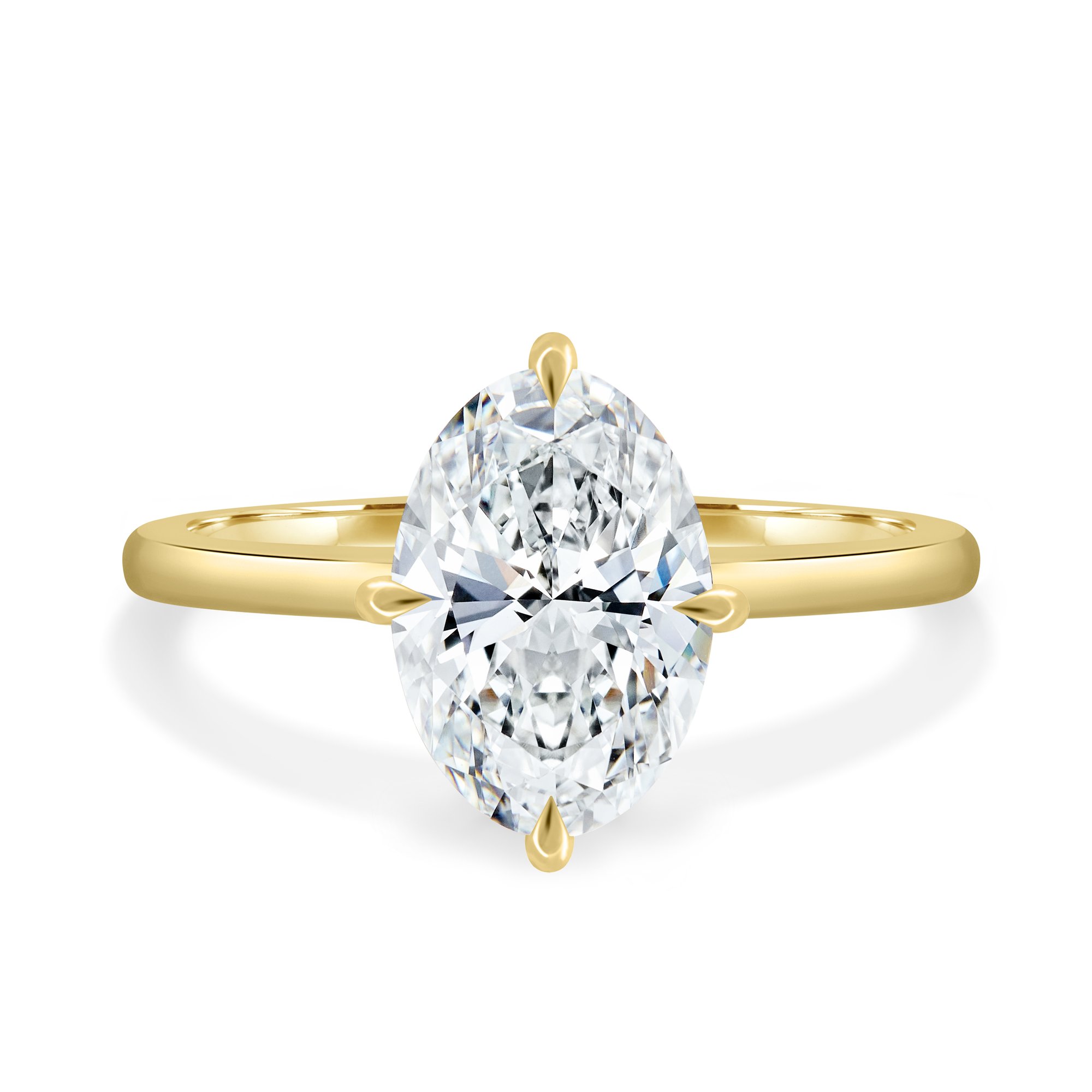 Spencer - Compass Set Oval Solitaire with Hidden Halo - 18k Yellow Gold