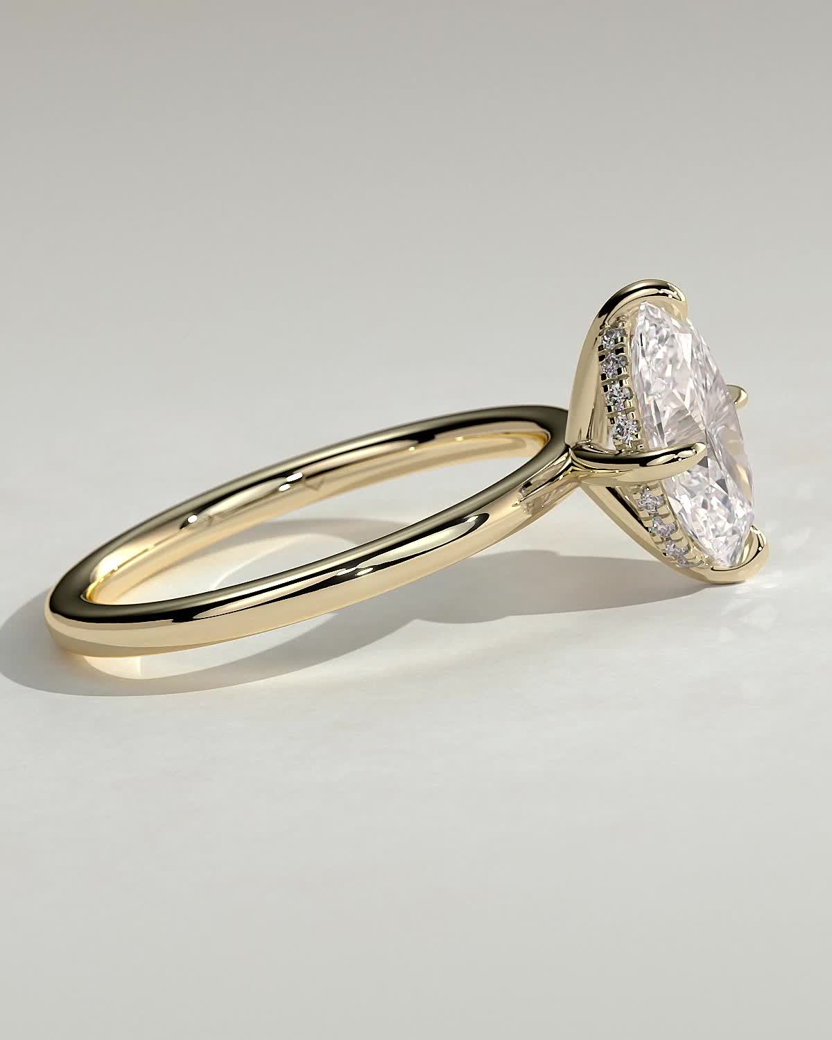 Spencer - Compass Set Oval Solitaire with Hidden Halo - 18k Yellow Gold