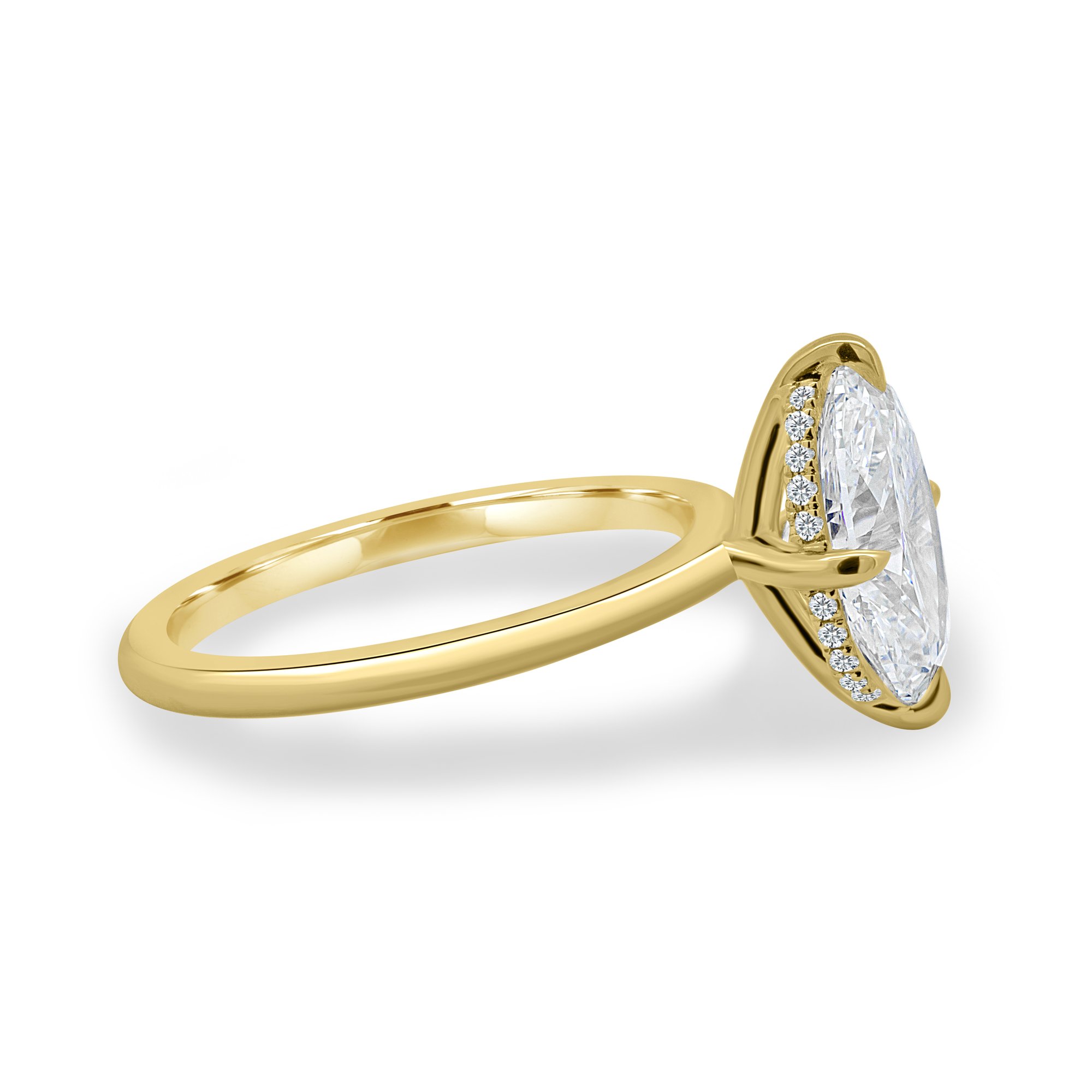 Spencer - Compass Set Oval Solitaire with Hidden Halo - 18k Yellow Gold