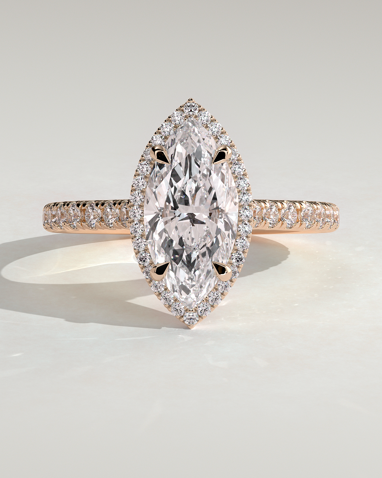 Stefania  Marquise Halo with Pave - 18k Rose Gold