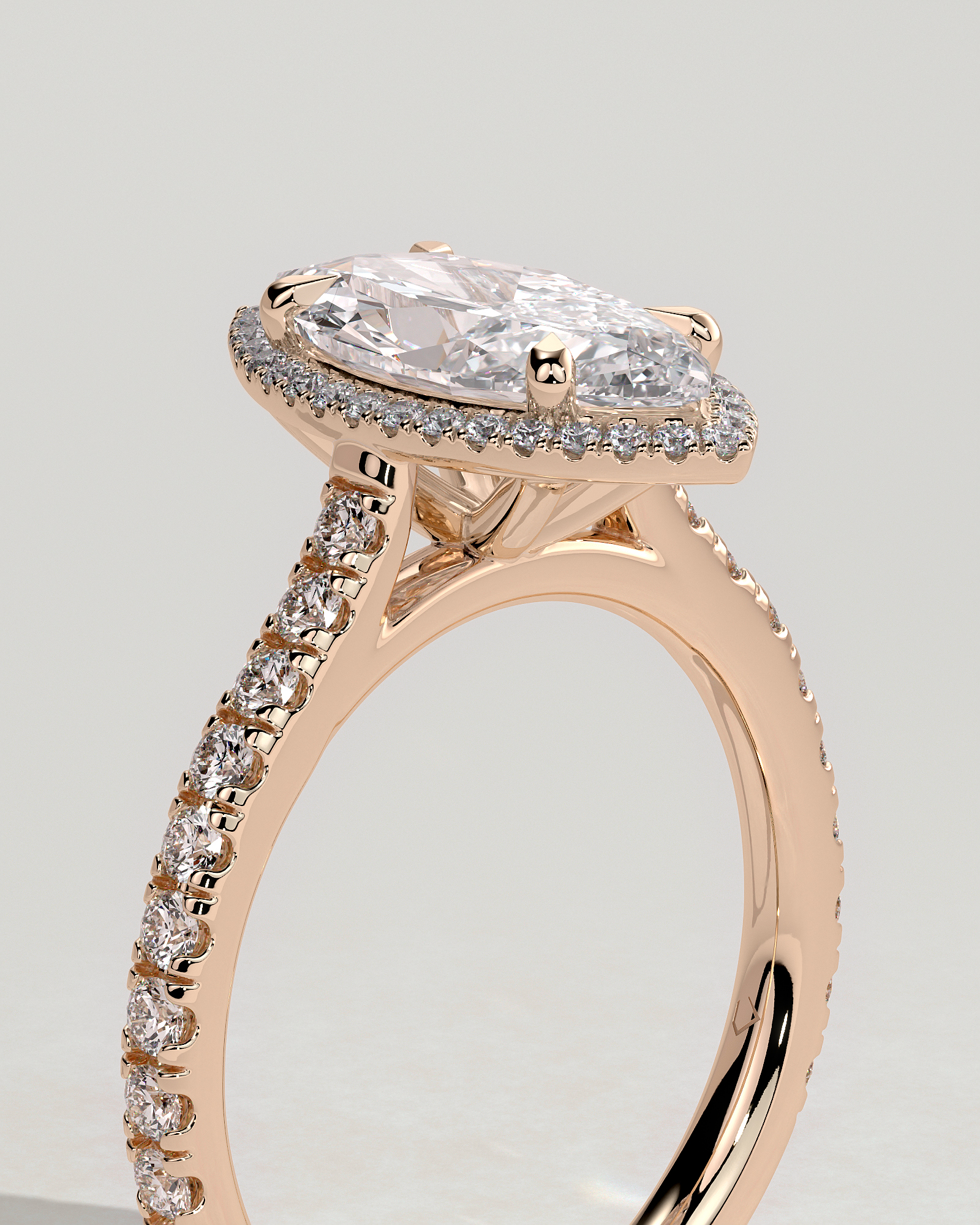Stefania  Marquise Halo with Pave - 18k Rose Gold