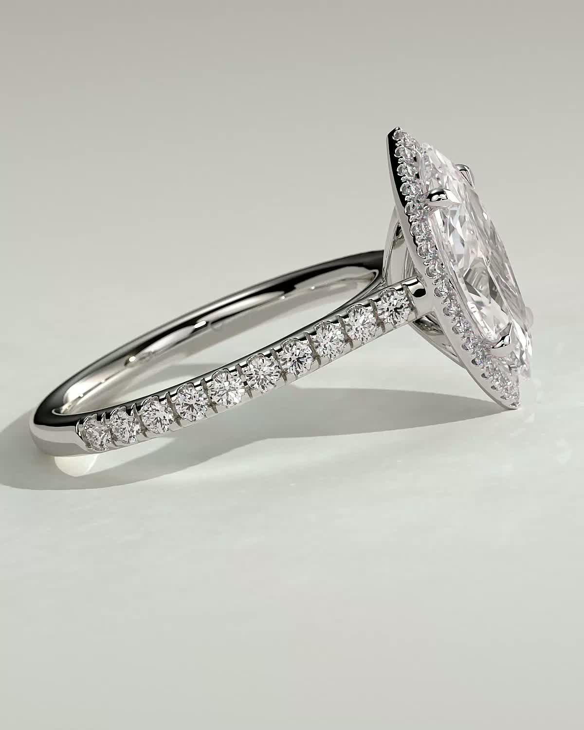 Stefania  Marquise Halo with Pave - 18k White Gold