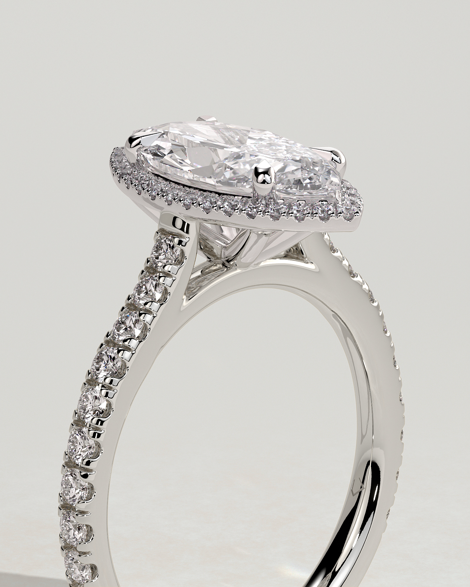 Stefania  Marquise Halo with Pave - 18k White Gold