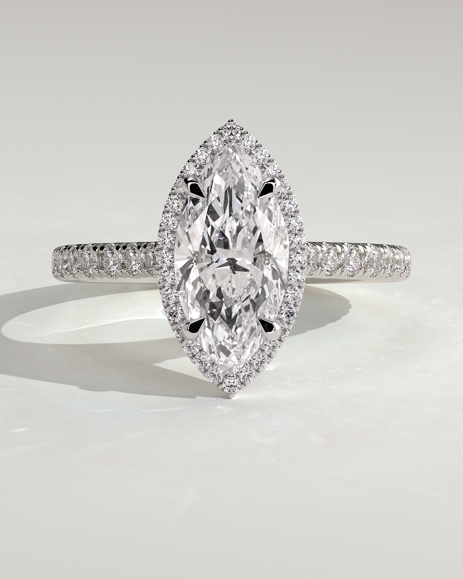 Stefania  Marquise Halo with Pave - 18k White Gold