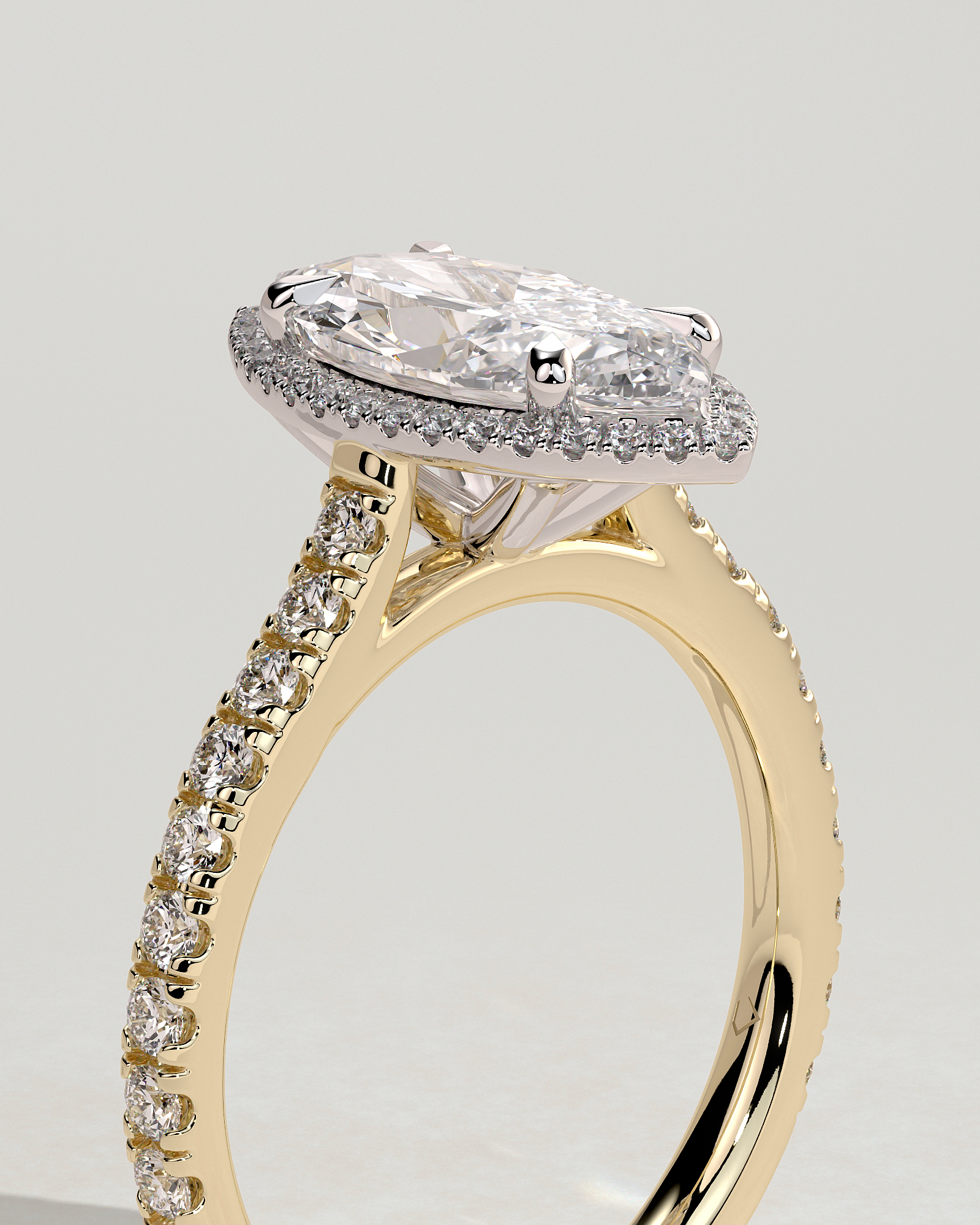 Stefania  Marquise Halo with Pave - 18k Yellow Gold / 18k White Gold