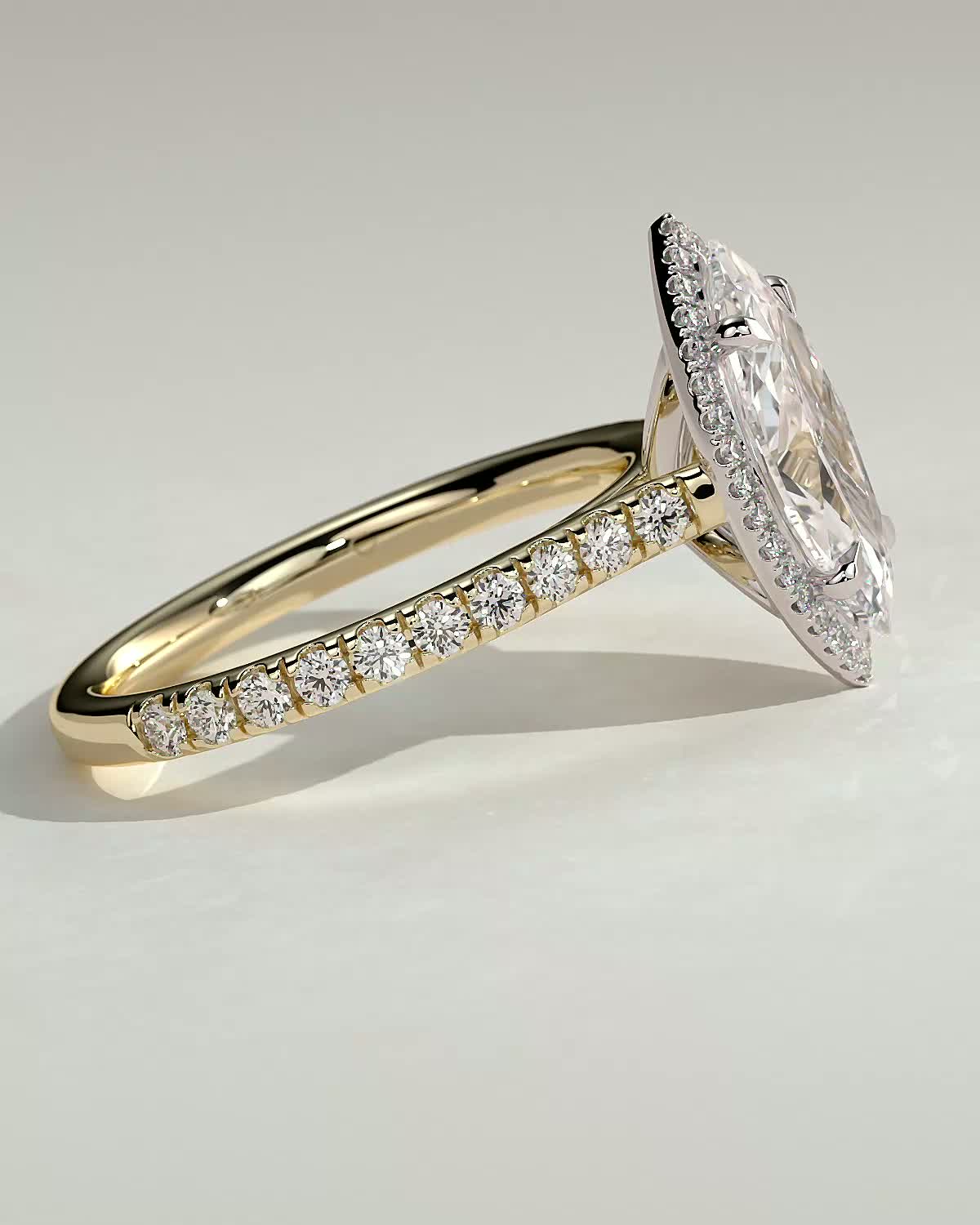 Stefania  Marquise Halo with Pave - 18k Yellow Gold / 18k White Gold