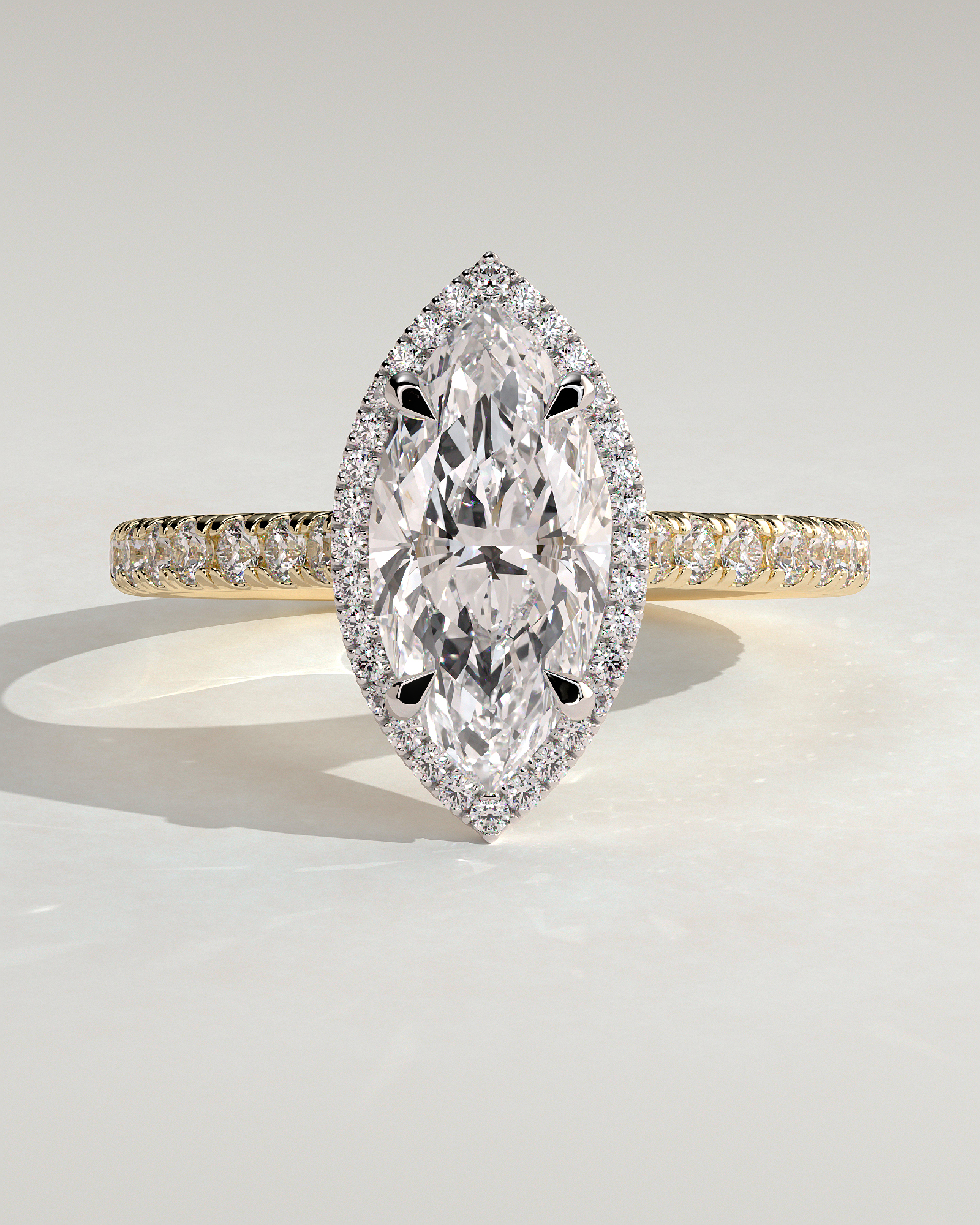 Stefania  Marquise Halo with Pave - 18k Yellow Gold / 18k White Gold