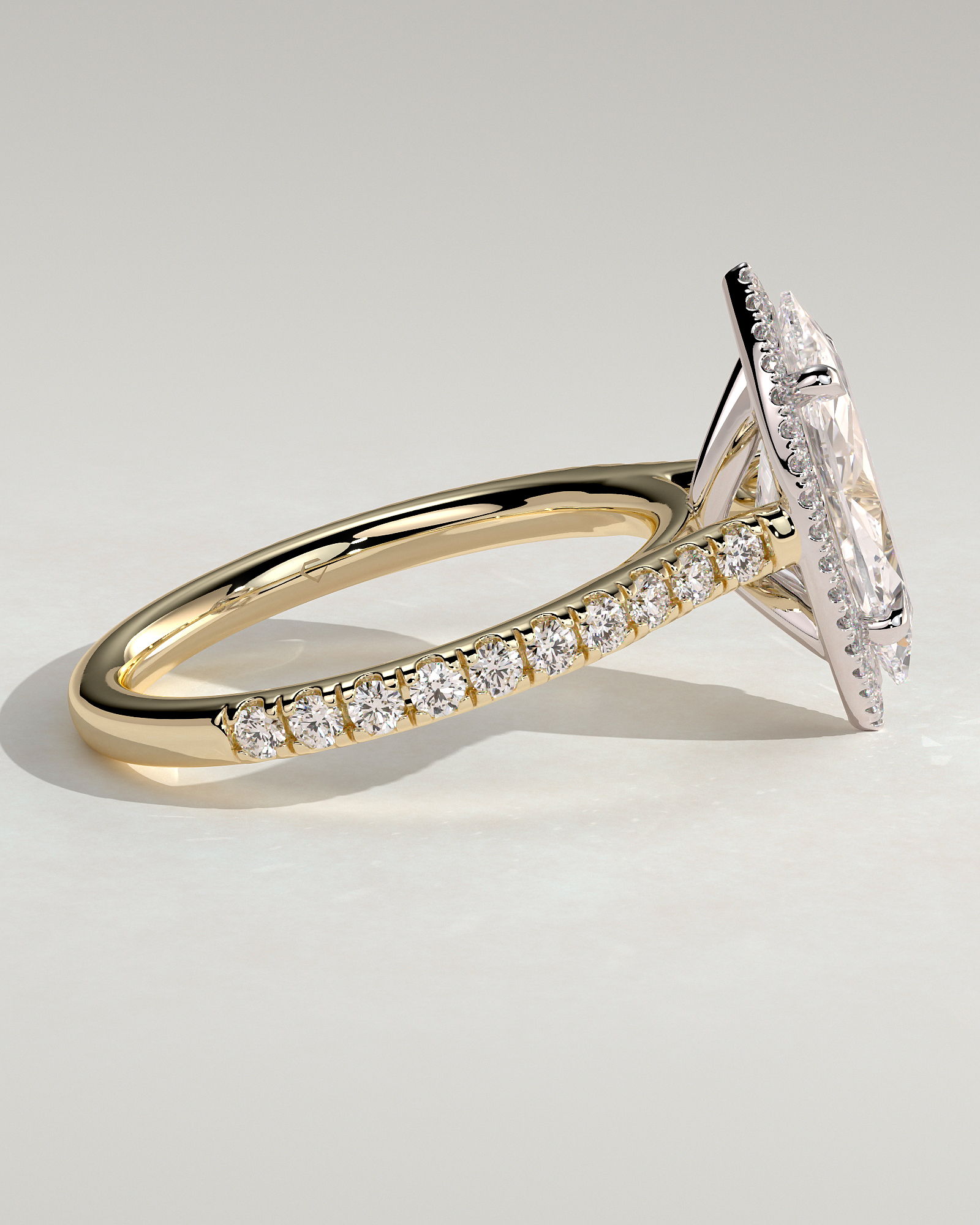 Stefania  Marquise Halo with Pave - 18k Yellow Gold / 18k White Gold