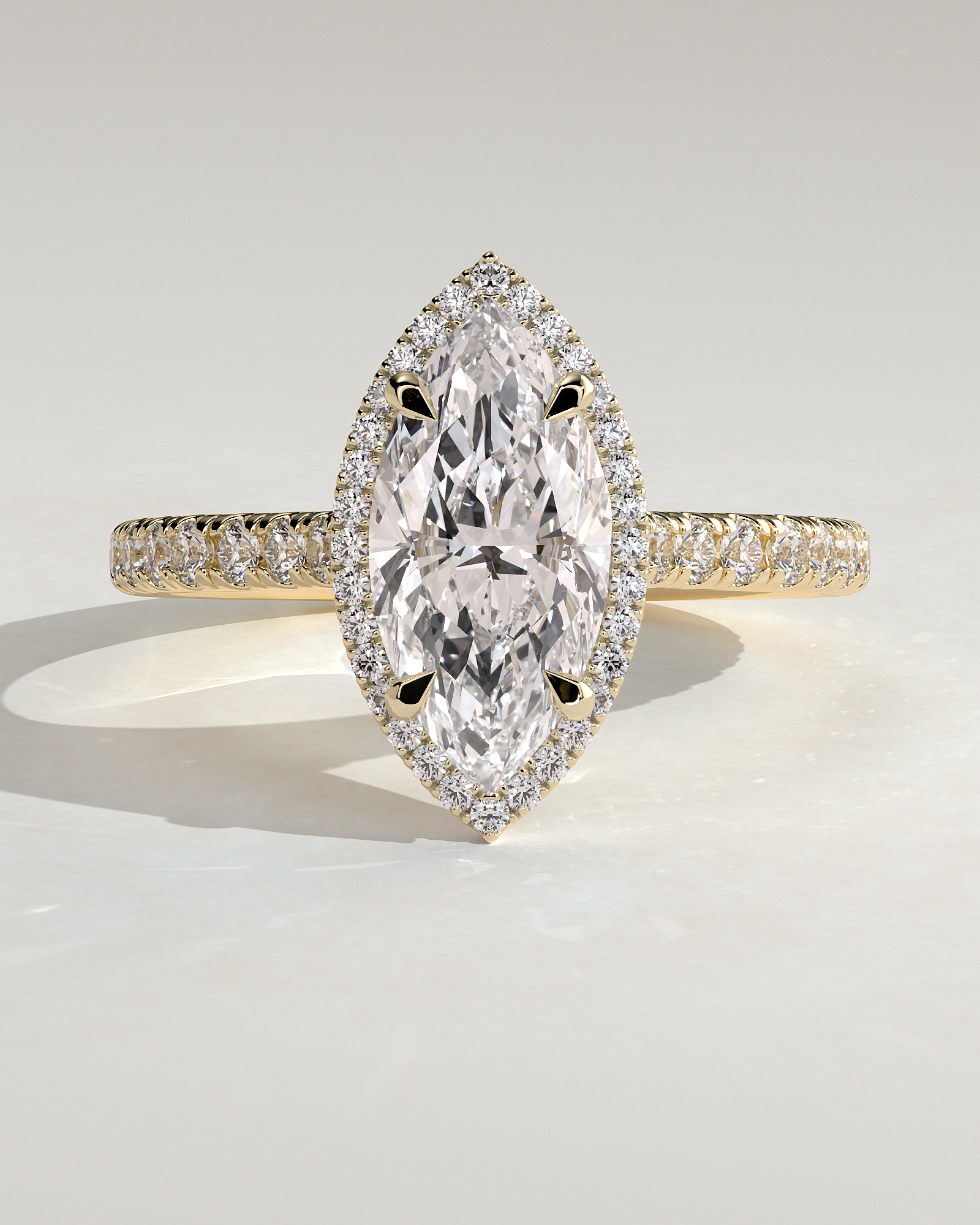 Stefania  Marquise Halo with Pave - 18k Yellow Gold