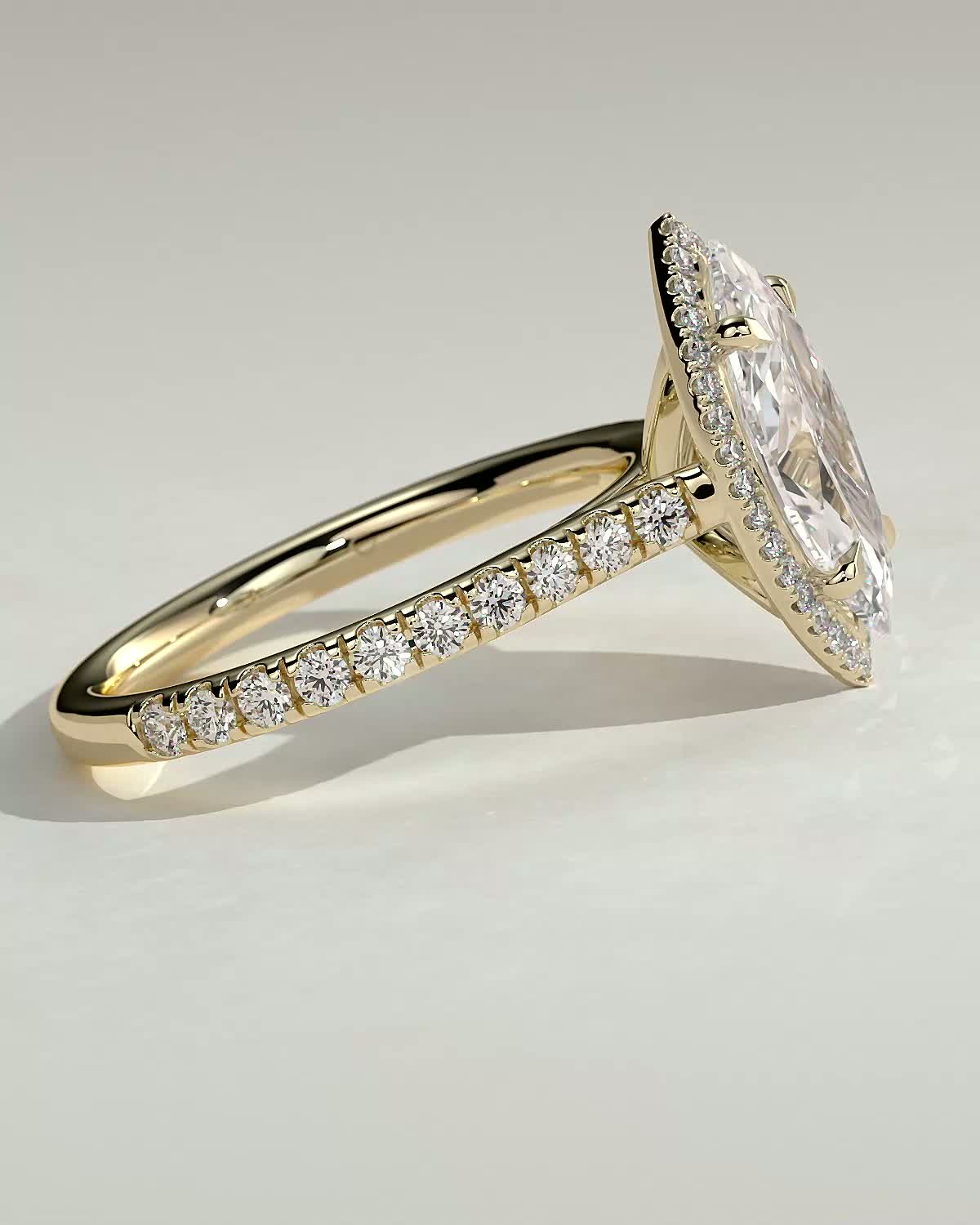 Stefania  Marquise Halo with Pave - 18k Yellow Gold