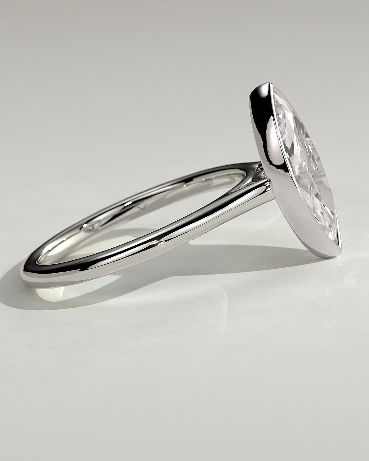 Stella - Marquise Solitaire with Cathedral Bezel Setting - 18k White Gold