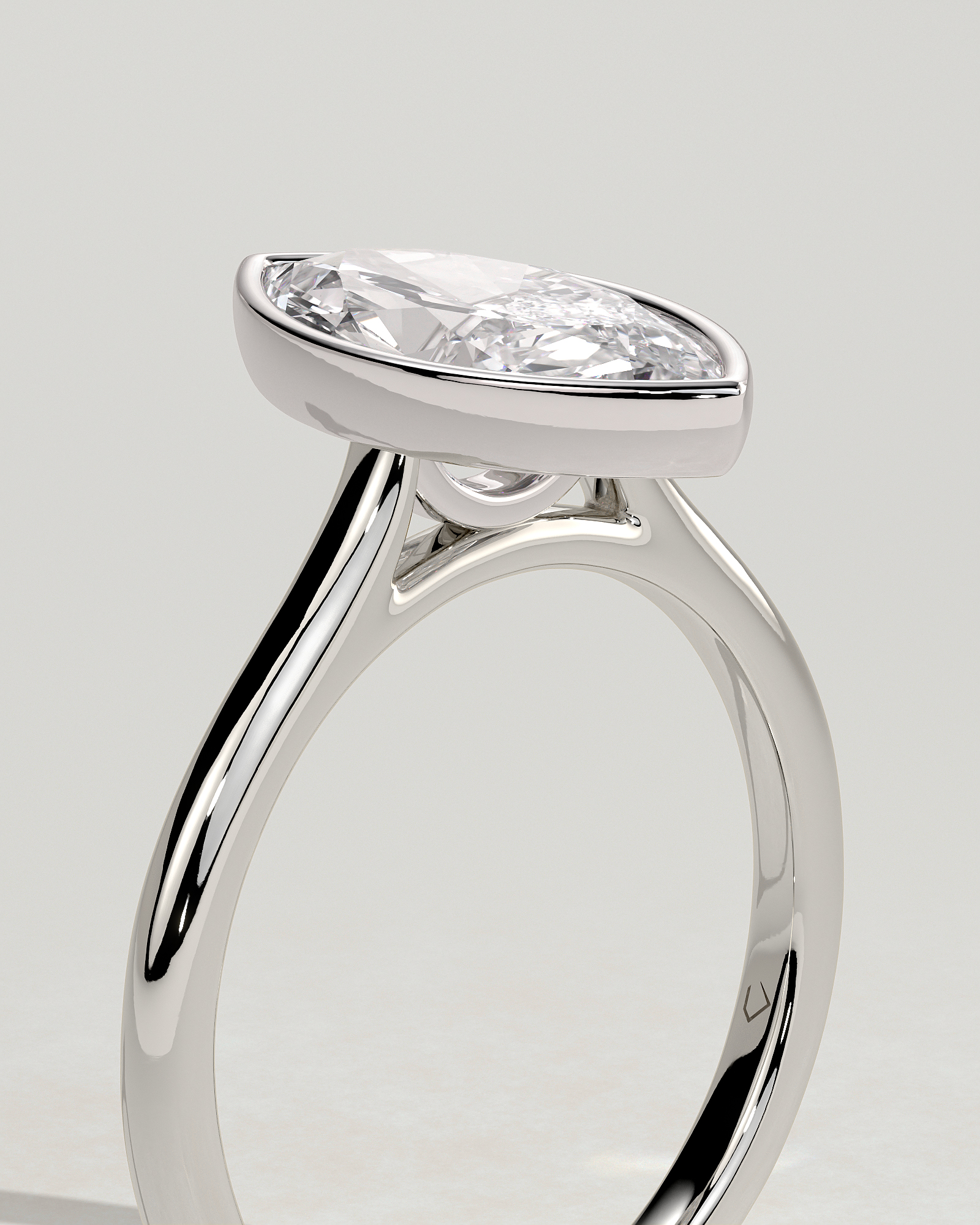 Stella - Marquise Solitaire with Cathedral Bezel Setting - 18k White Gold