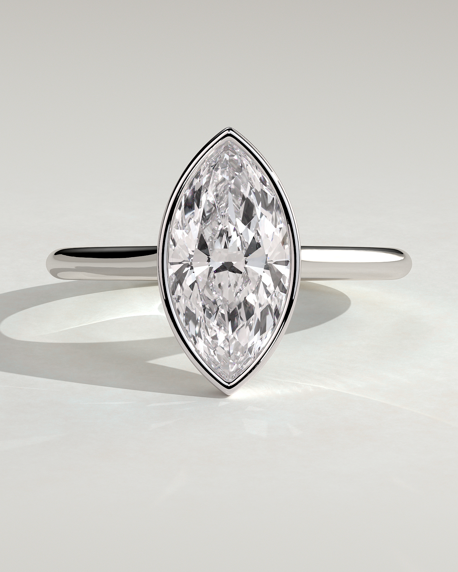 Stella - Marquise Solitaire with Cathedral Bezel Setting - 18k White Gold