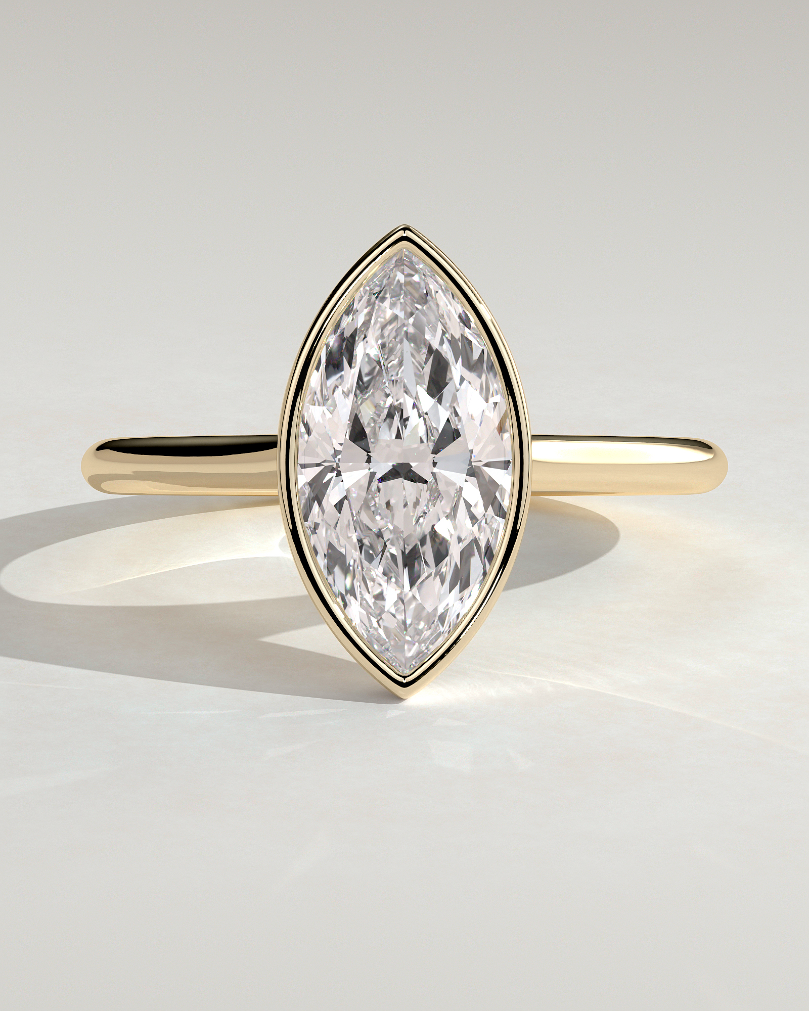 Stella - Marquise Solitaire with Cathedral Bezel Setting - 18k Yellow Gold
