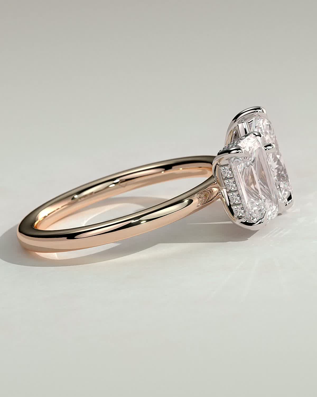 Tahlia - Pear and Emerald Toi Et Moi with Hidden Halo - 18k Rose Gold / 18k White Gold