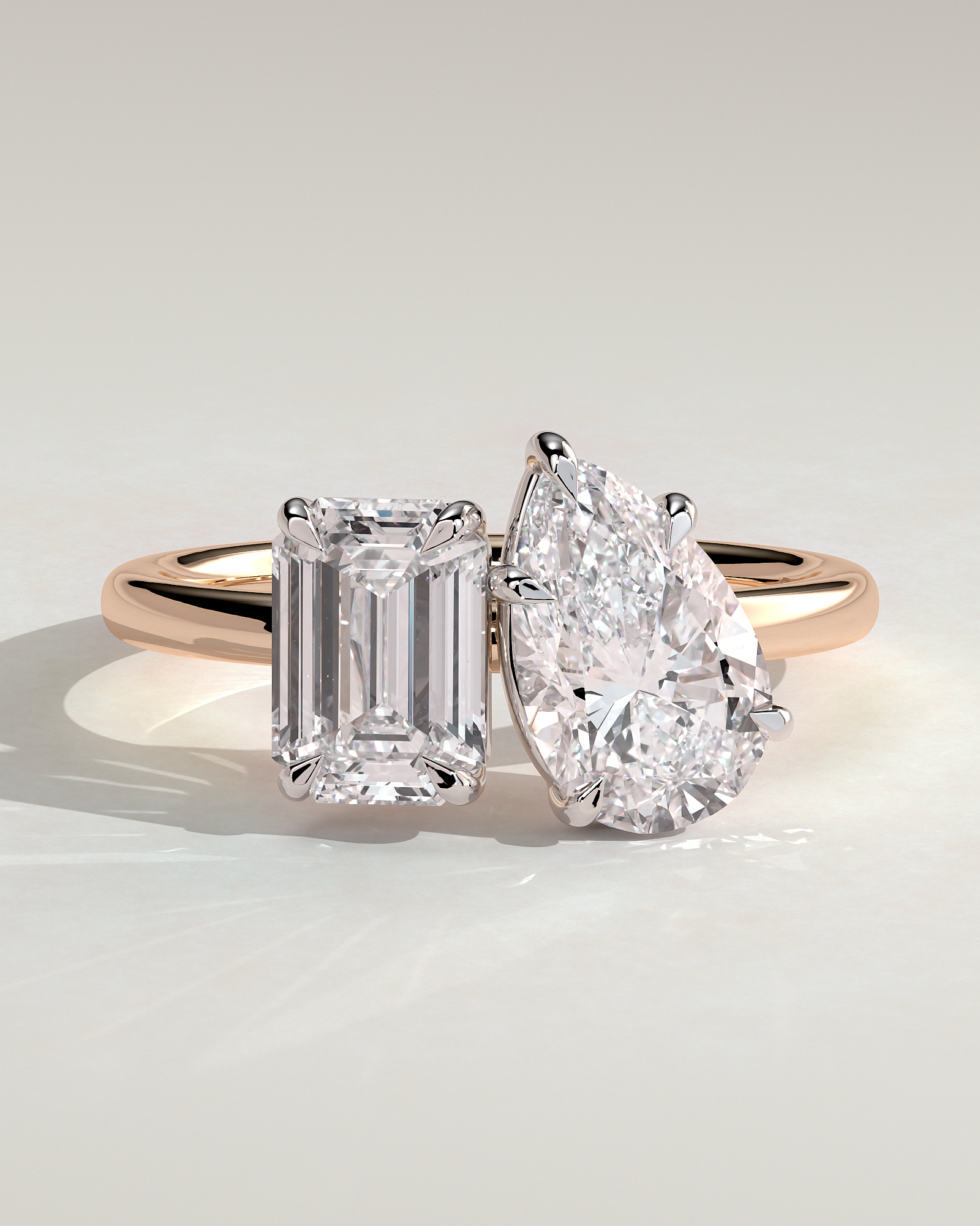 Tahlia - Pear and Emerald Toi Et Moi with Hidden Halo - 18k Rose Gold / 18k White Gold