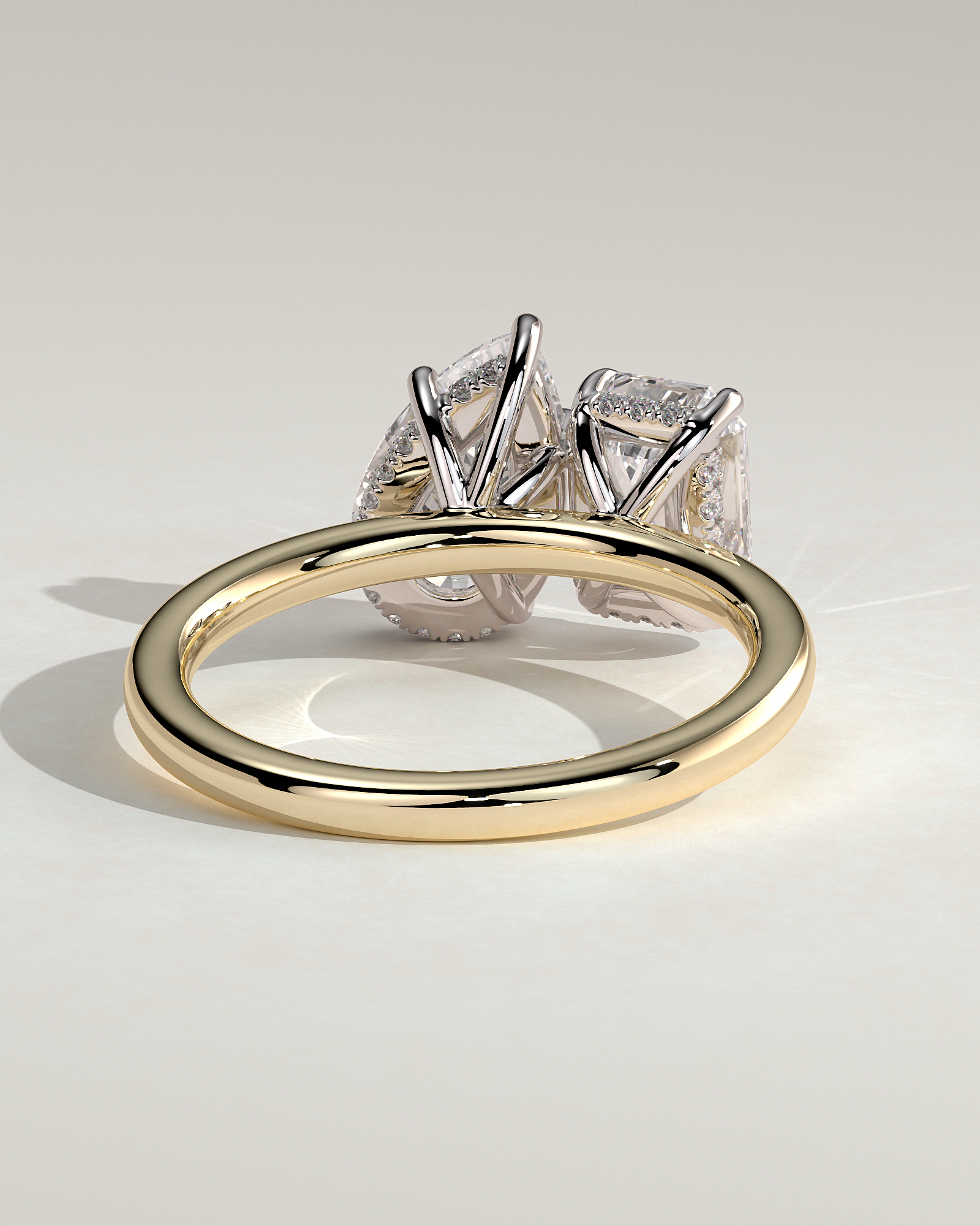 Tahlia - Pear and Emerald Toi Et Moi with Hidden Halo - 18k Yellow Gold / 18k White Gold