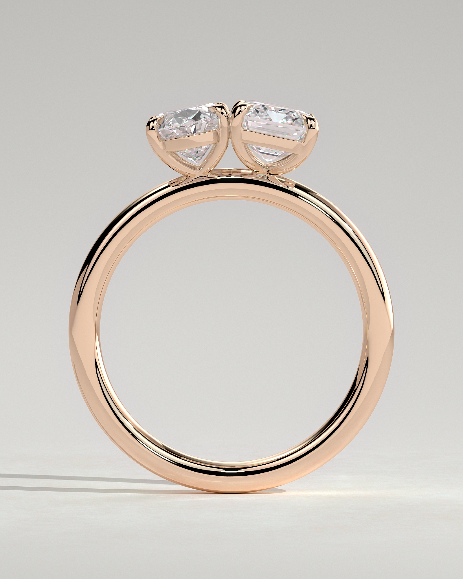 Tanya - Oval & Emerald Toi et Moi - 18k Rose Gold