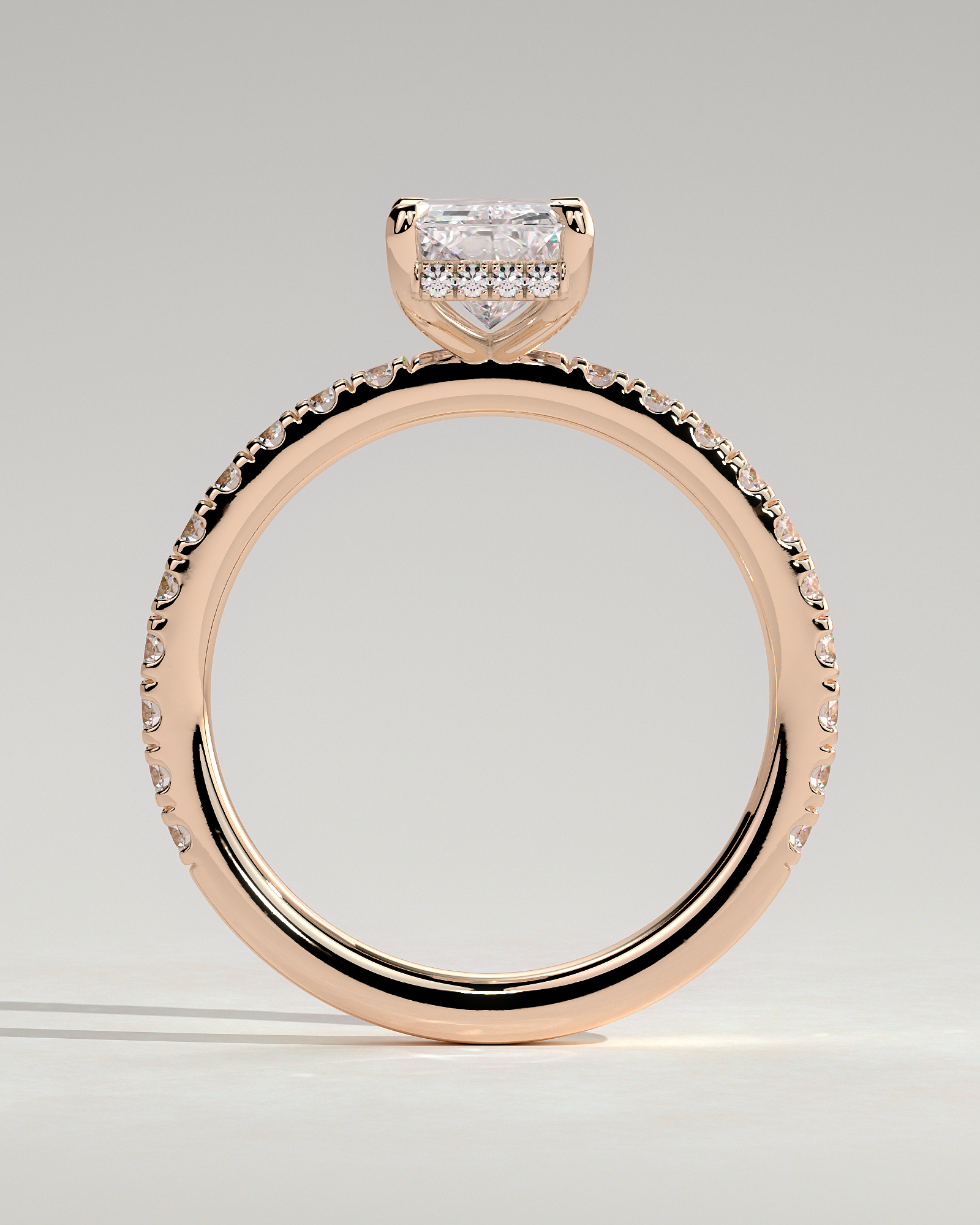 Thea - 4 Claw Pav Radiant Solitaire with Hidden Halo - 18k Rose Gold