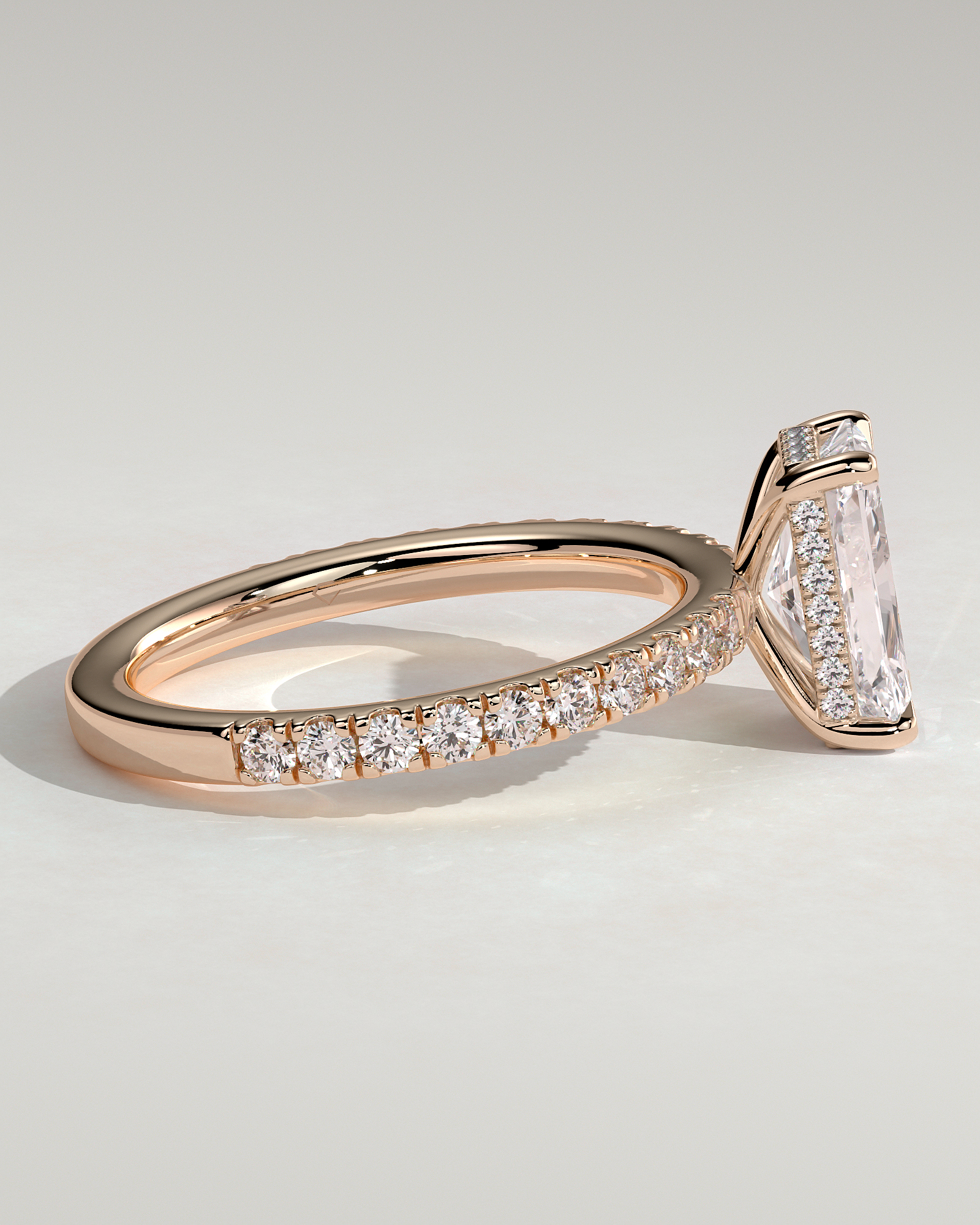 Thea - 4 Claw Pav Radiant Solitaire with Hidden Halo - 18k Rose Gold