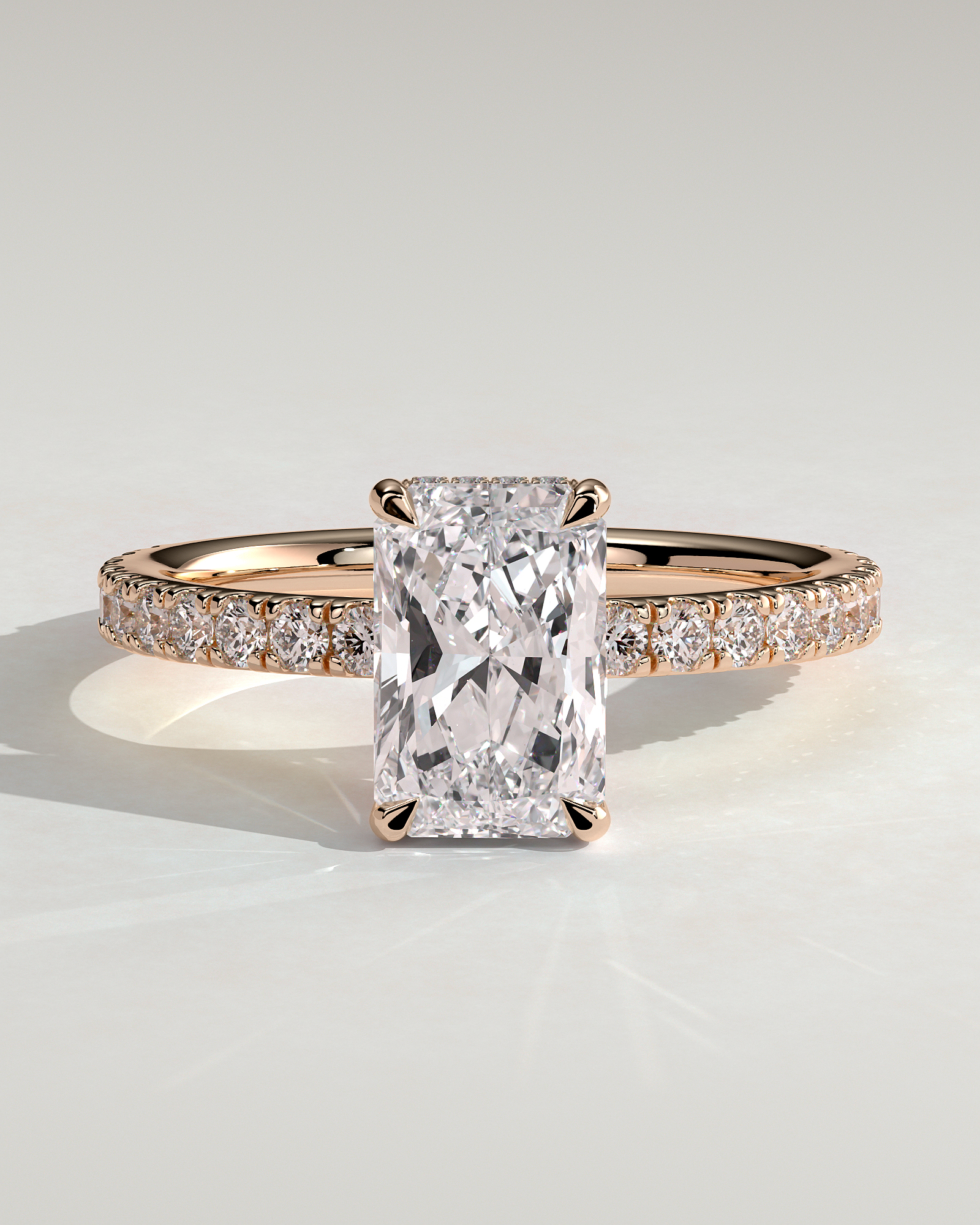 Thea - 4 Claw Pav Radiant Solitaire with Hidden Halo - 18k Rose Gold