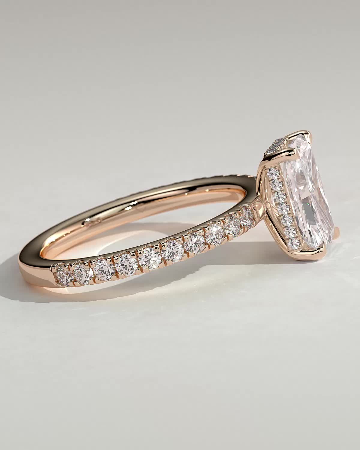 Thea - 4 Claw Pav Radiant Solitaire with Hidden Halo - 18k Rose Gold