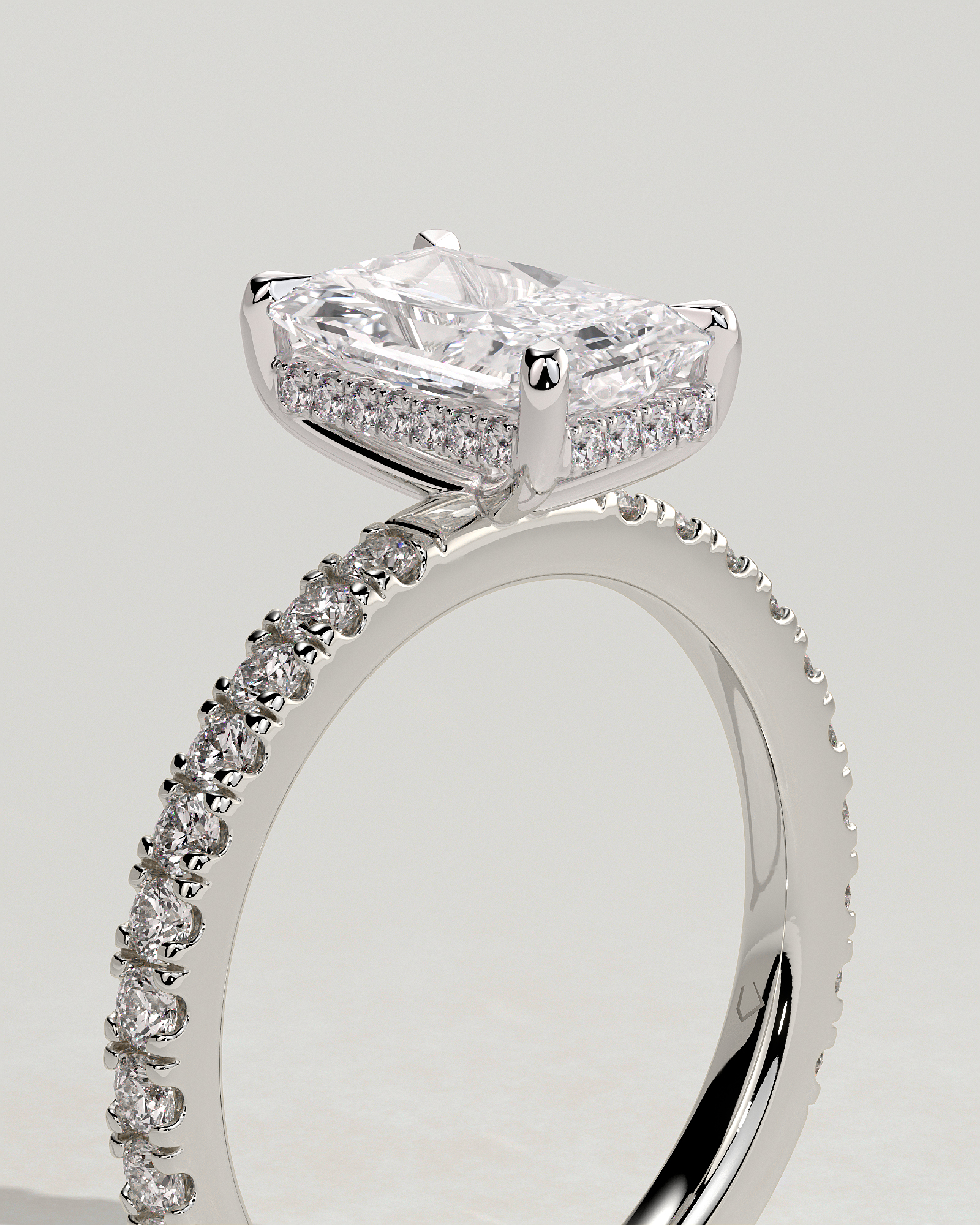 Thea - 4 Claw Pav Radiant Solitaire with Hidden Halo - 18k White Gold