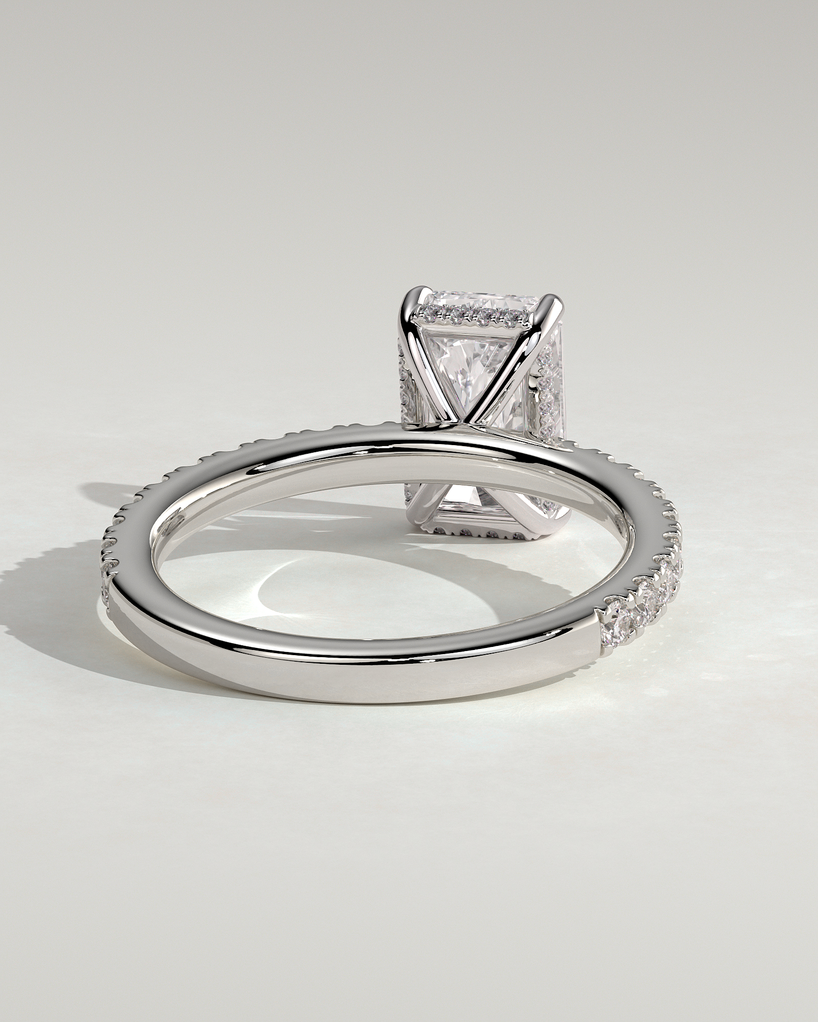 Thea - 4 Claw Pav Radiant Solitaire with Hidden Halo - 18k White Gold
