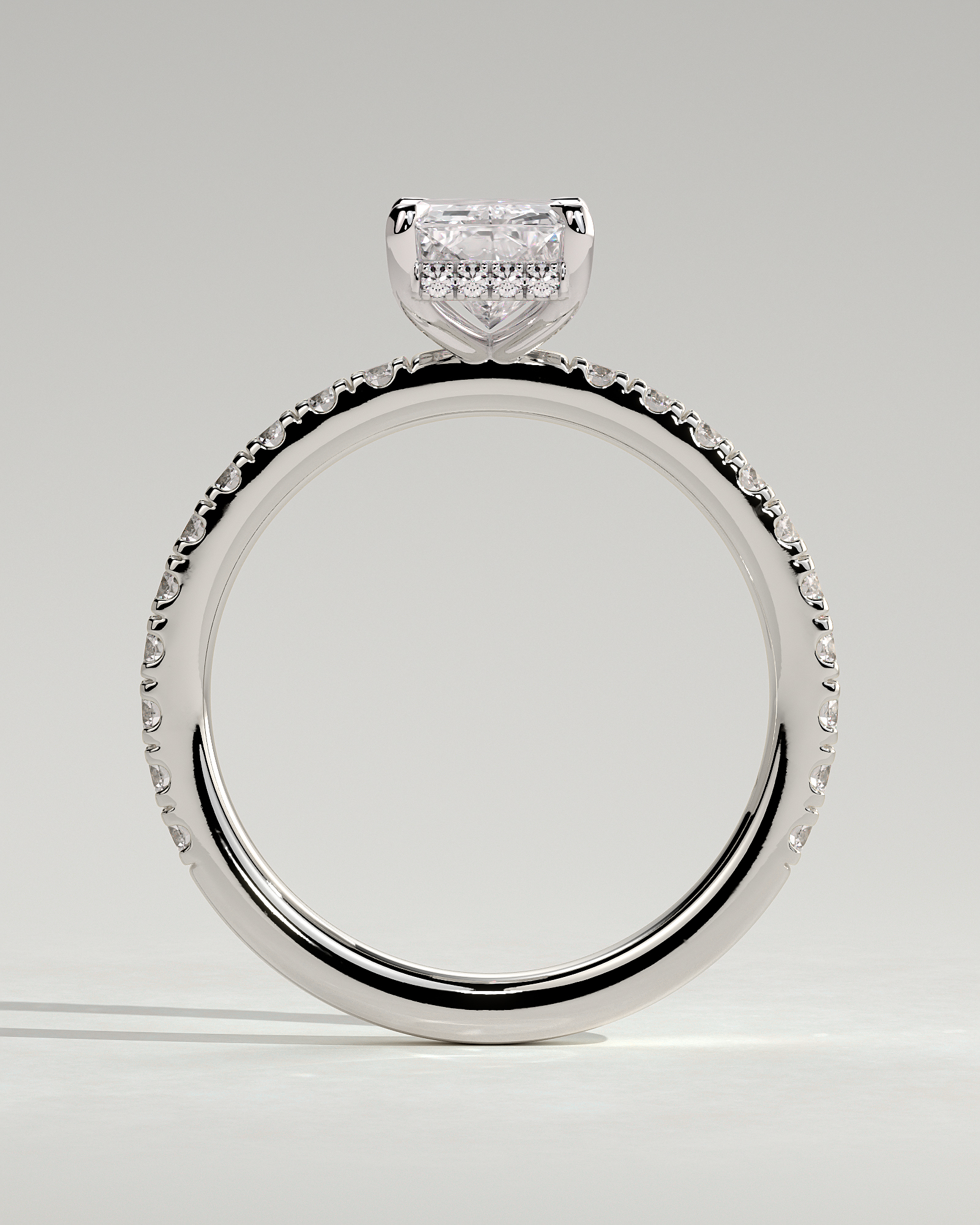 Thea - 4 Claw Pav Radiant Solitaire with Hidden Halo - 18k White Gold