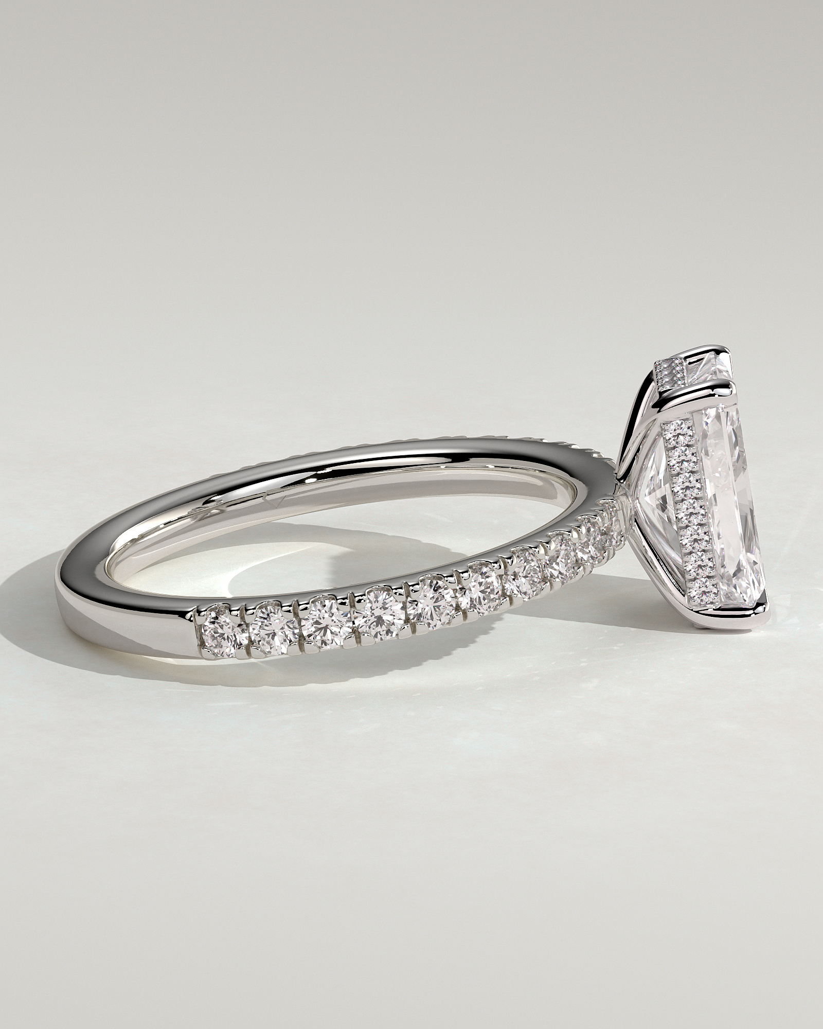Thea - 4 Claw Pav Radiant Solitaire with Hidden Halo - 18k White Gold