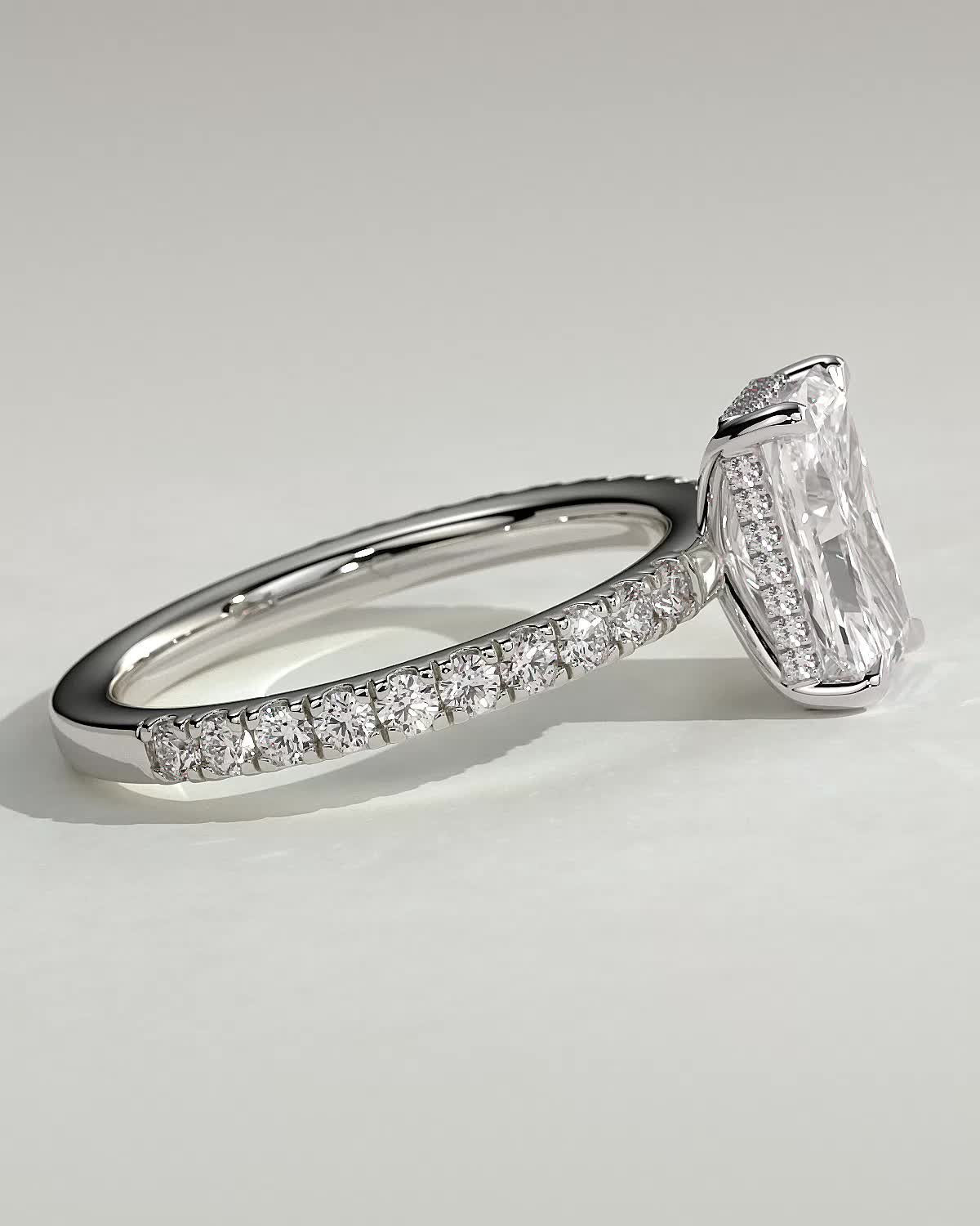 Thea - 4 Claw Pav Radiant Solitaire with Hidden Halo - 18k White Gold