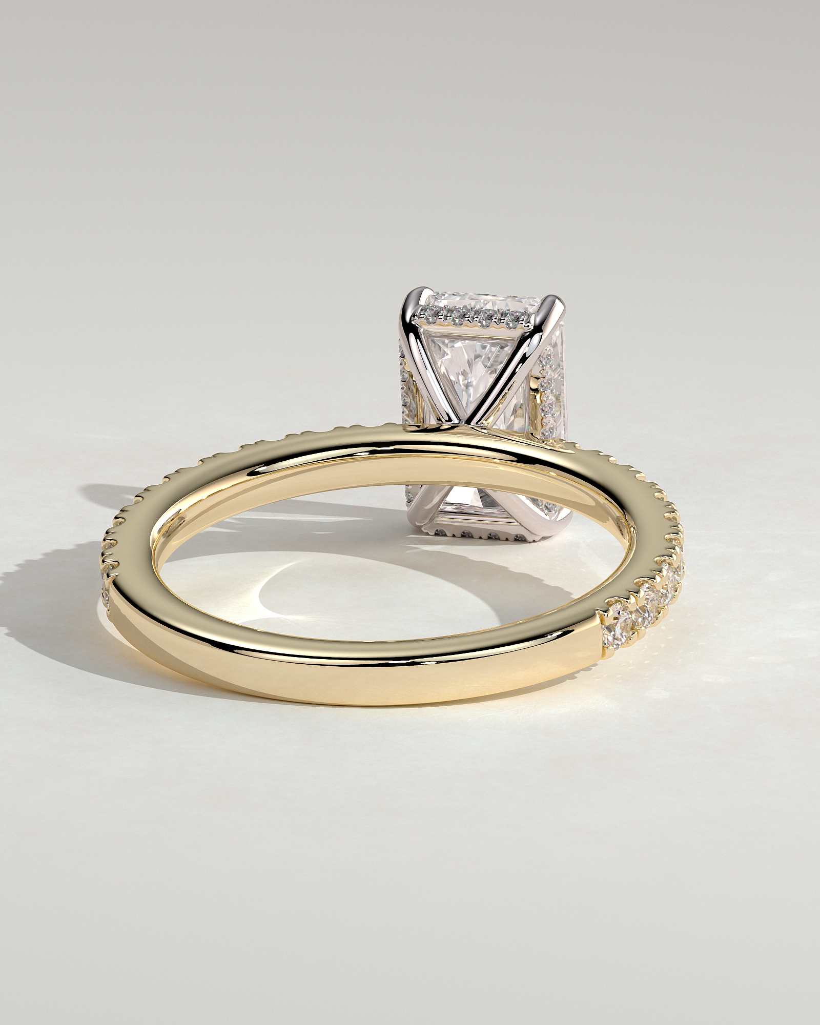 Thea - 4 Claw Pav Radiant Solitaire with Hidden Halo - 18k Yellow Gold / 18k White Gold