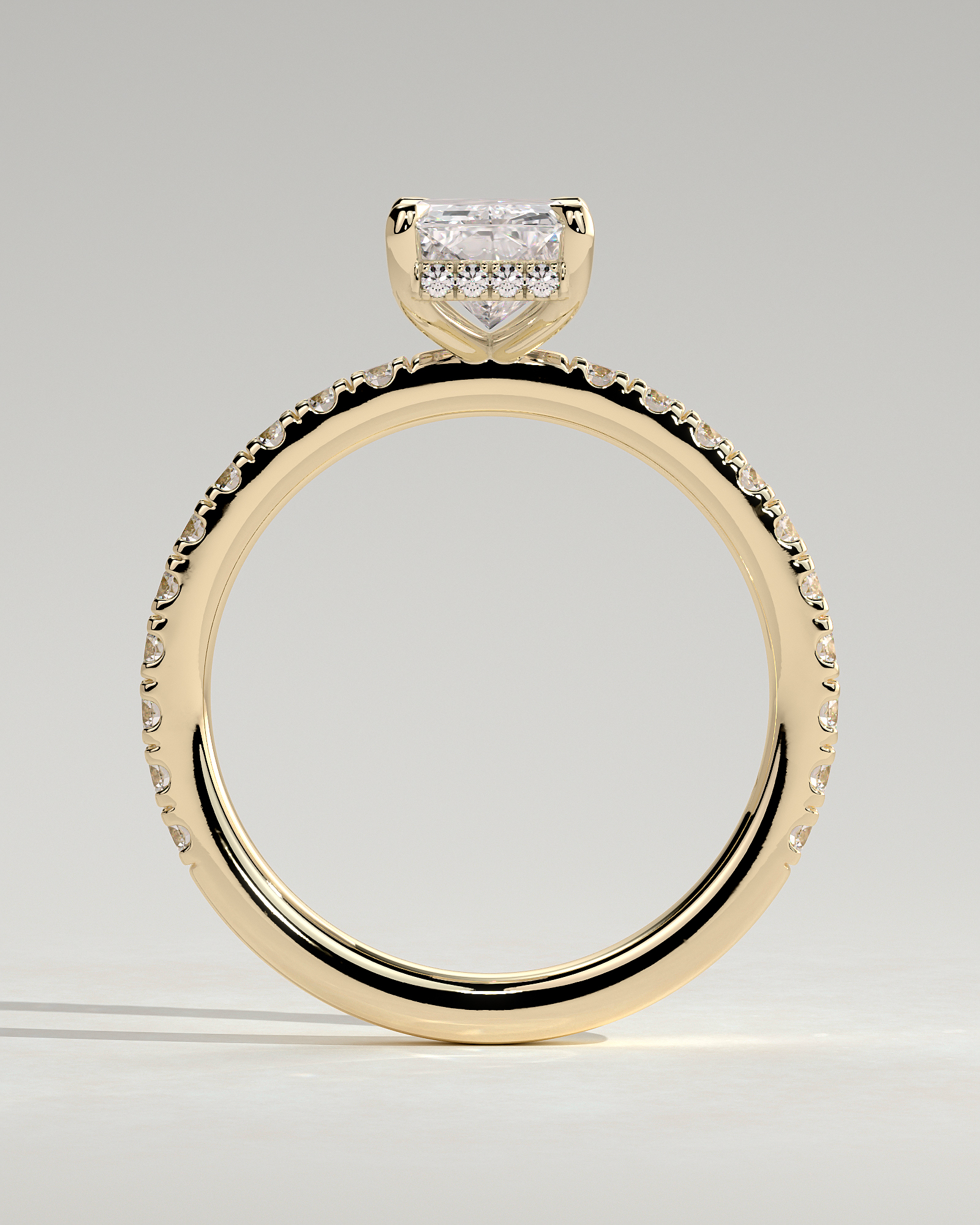 Thea - 4 Claw Pav Radiant Solitaire with Hidden Halo - 18k Yellow Gold