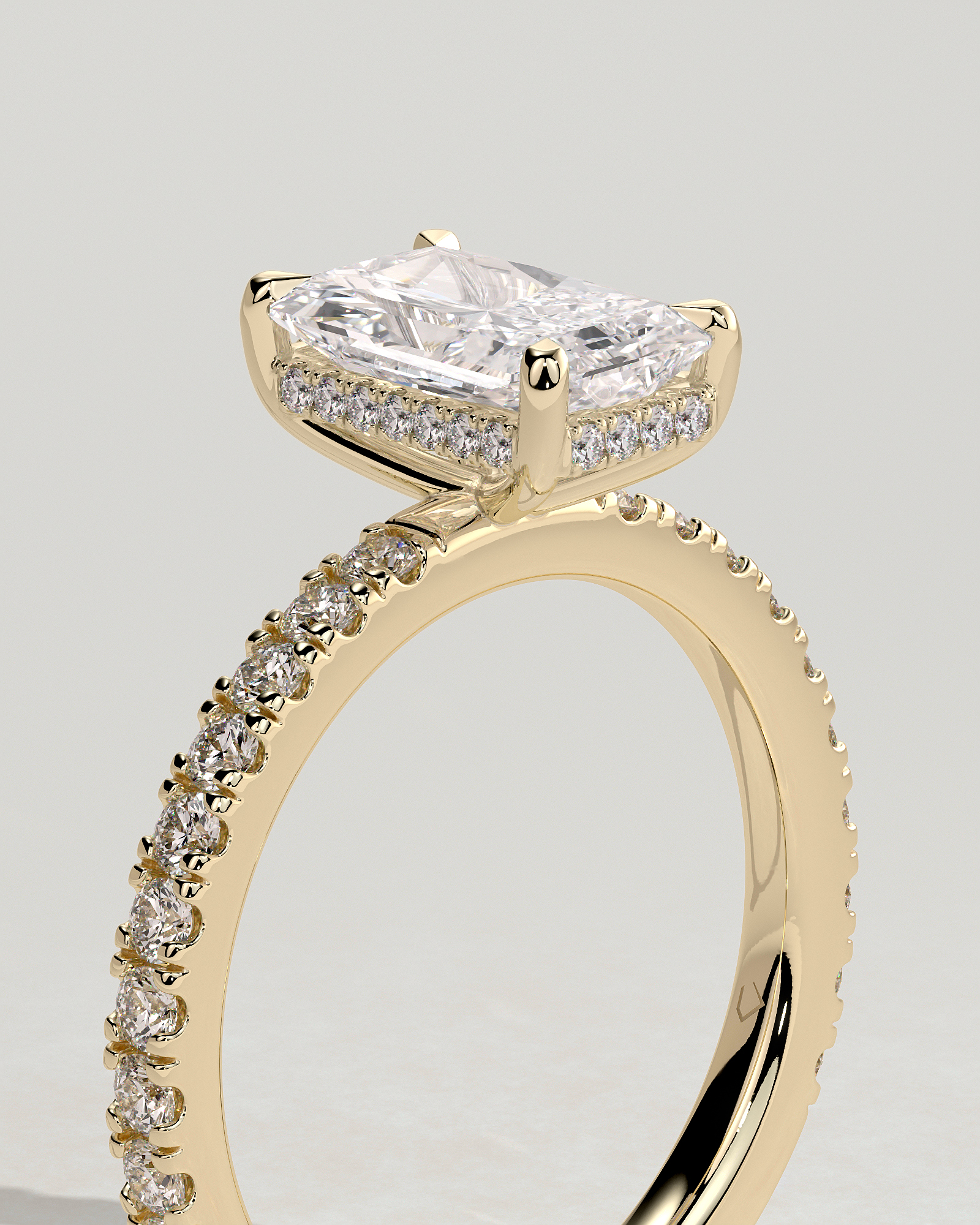 Thea - 4 Claw Pav Radiant Solitaire with Hidden Halo - 18k Yellow Gold