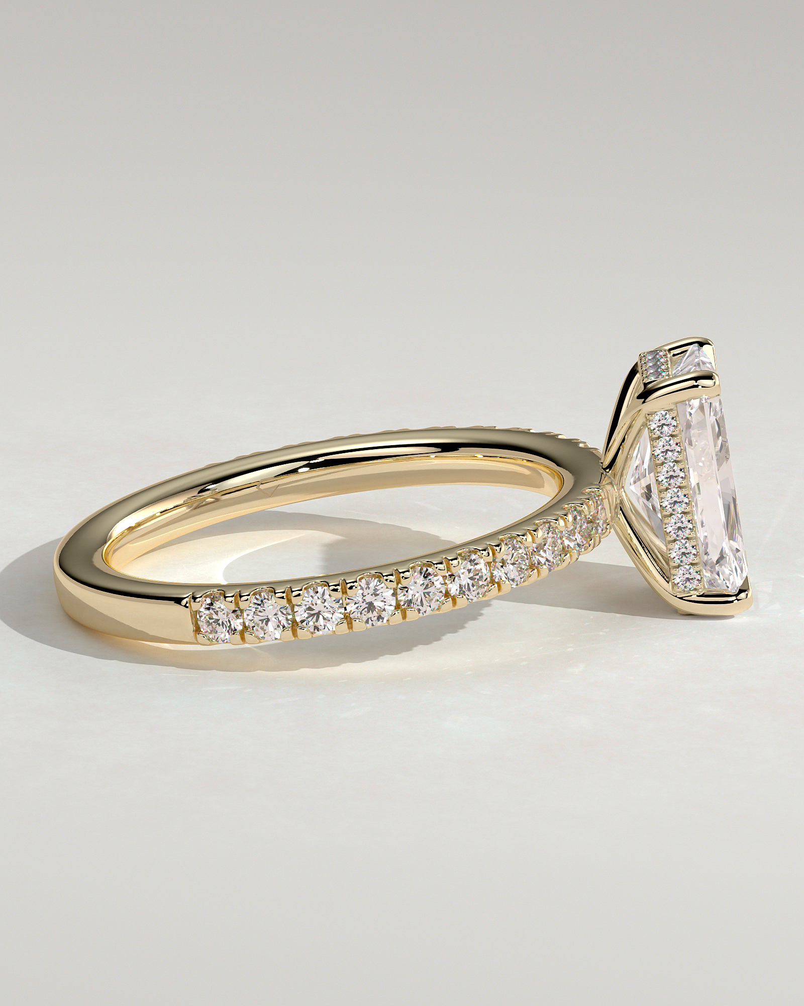 Thea - 4 Claw Pav Radiant Solitaire with Hidden Halo - 18k Yellow Gold