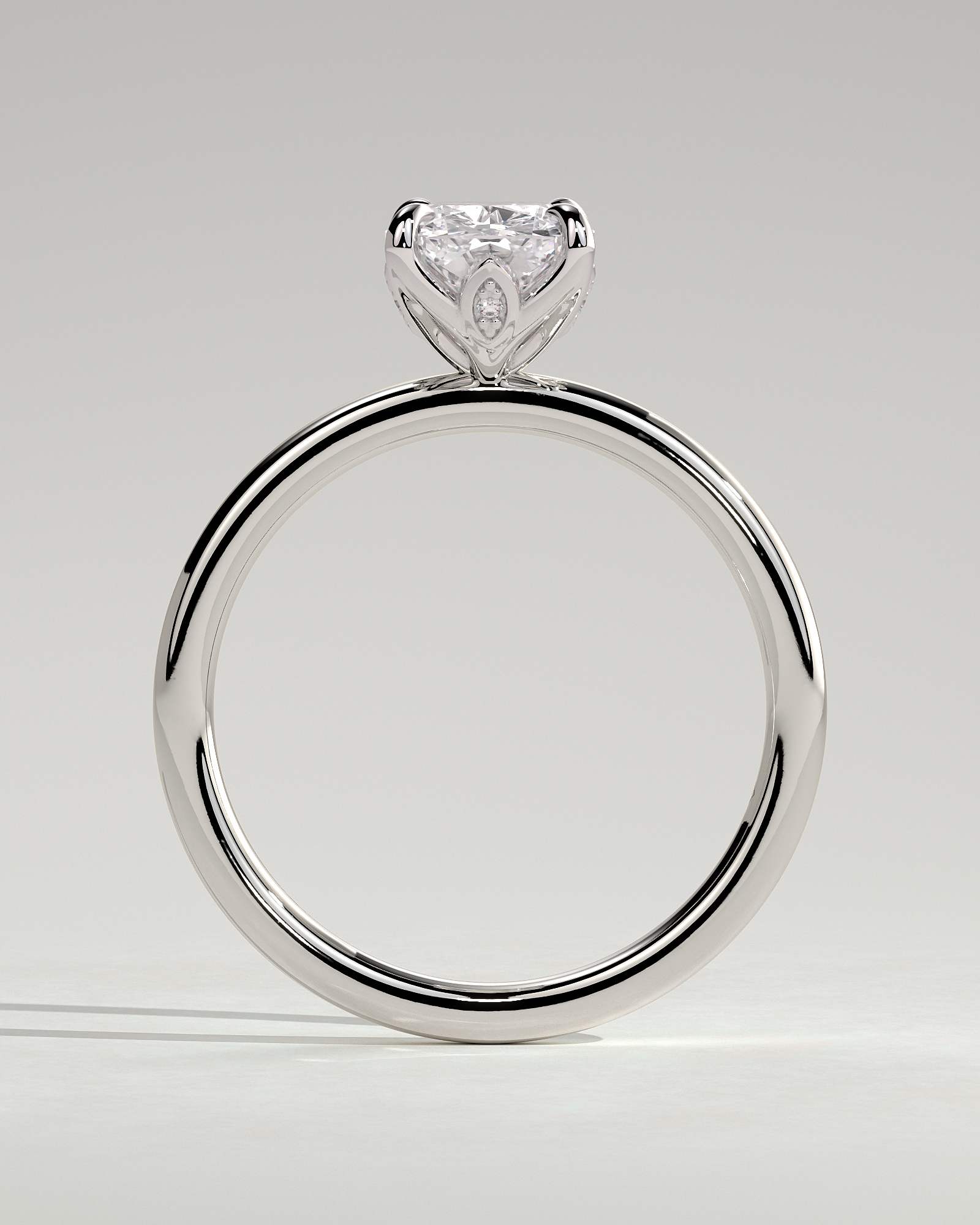 Tilly - Petal Claw Solitaire with Accent Leaf Detail - 18k White Gold