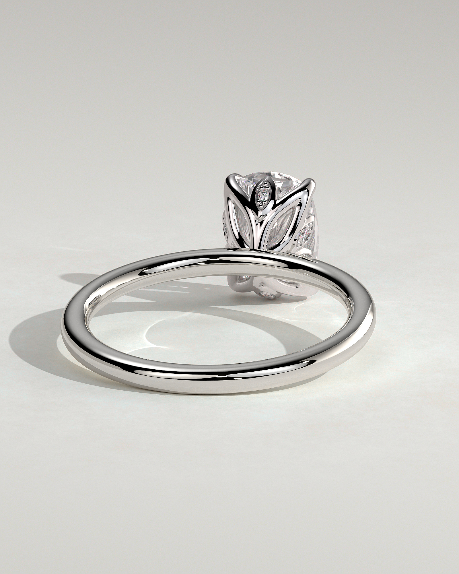 Tilly - Petal Claw Solitaire with Accent Leaf Detail - 18k White Gold